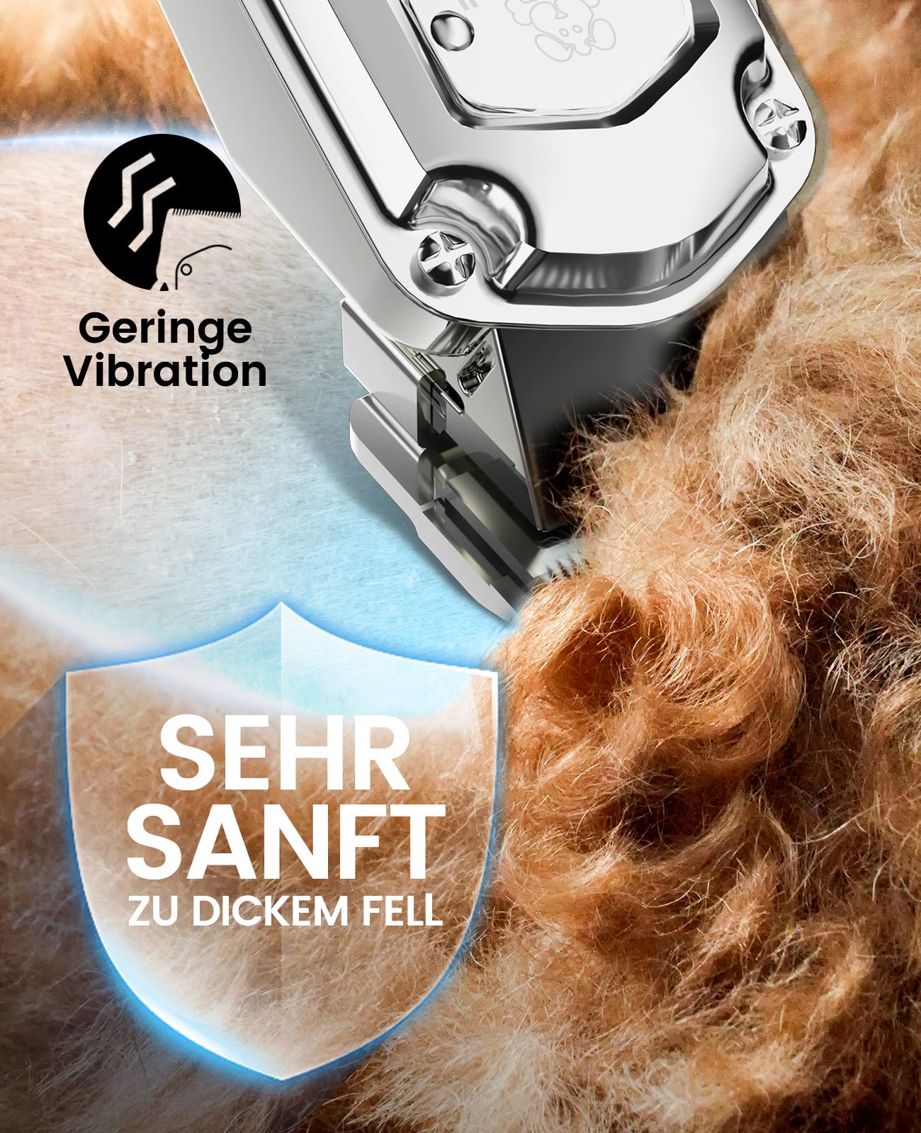 oneisall Leise Hundeschermaschine mit Metall-Führungskamm, Schermaschine Hund profi kabellos, Hochleistungs Tierhaarschneidemaschine für Dickes/Lockiges/Feines/Langes/Gewelltes Haar (Silber)
