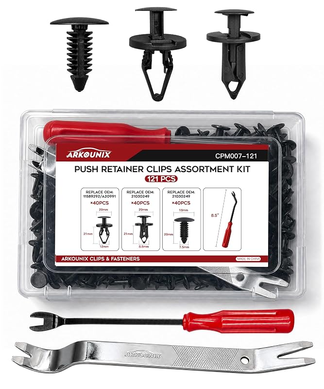 Kit de Presilhas de Fixação Arkounix para Acabamento Automotivo – 120 Presilhas + 2 Ferramentas
