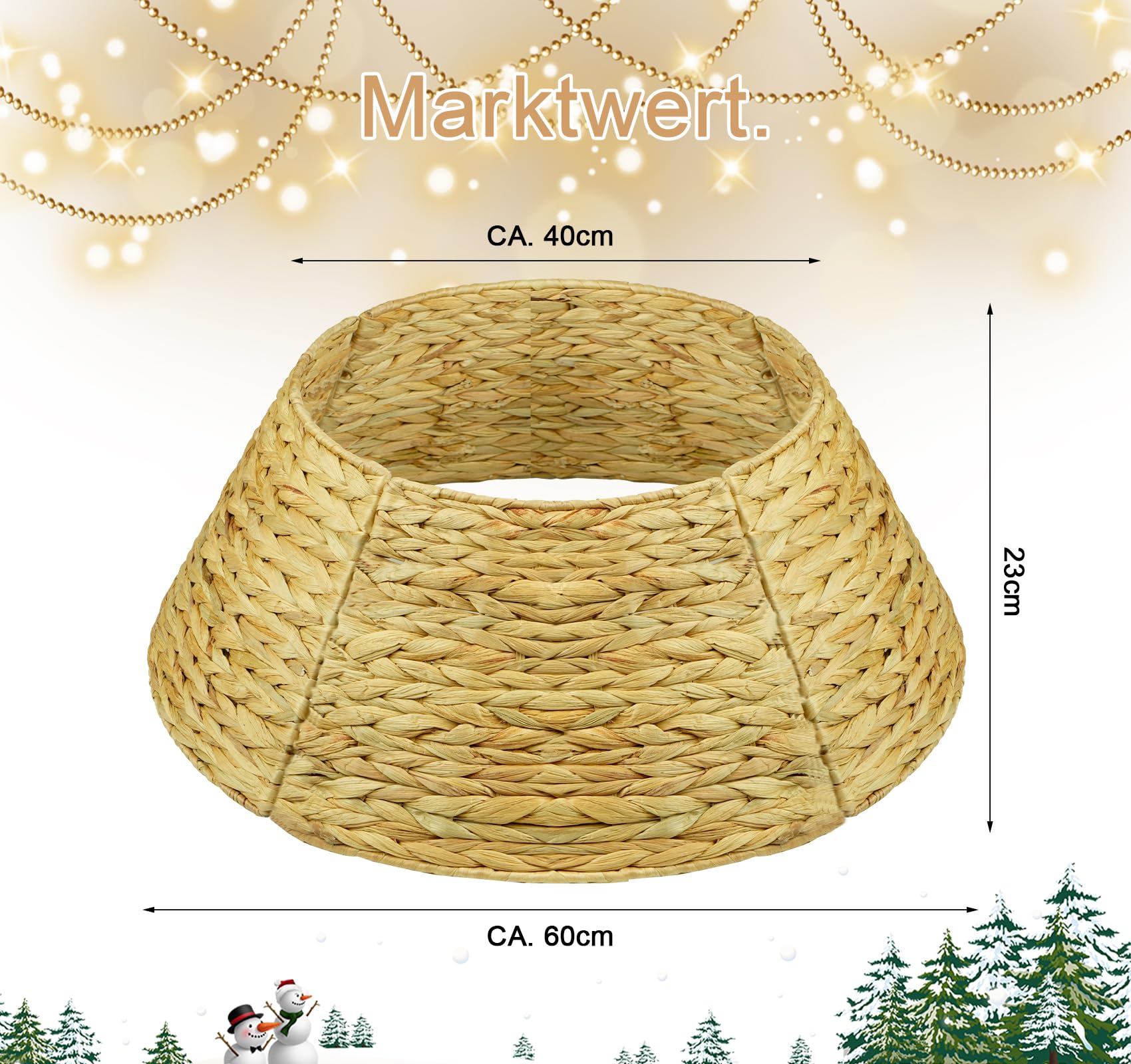Rattan Weihnachtsbaumrock Ø 60 cm, 4 Teile Abdeckung für den Christbaum Ständer Abnehmbar, Weihnachtsbaum Kragen Tannenbaum Rock, Abdeckung für Christbaumständer Korb