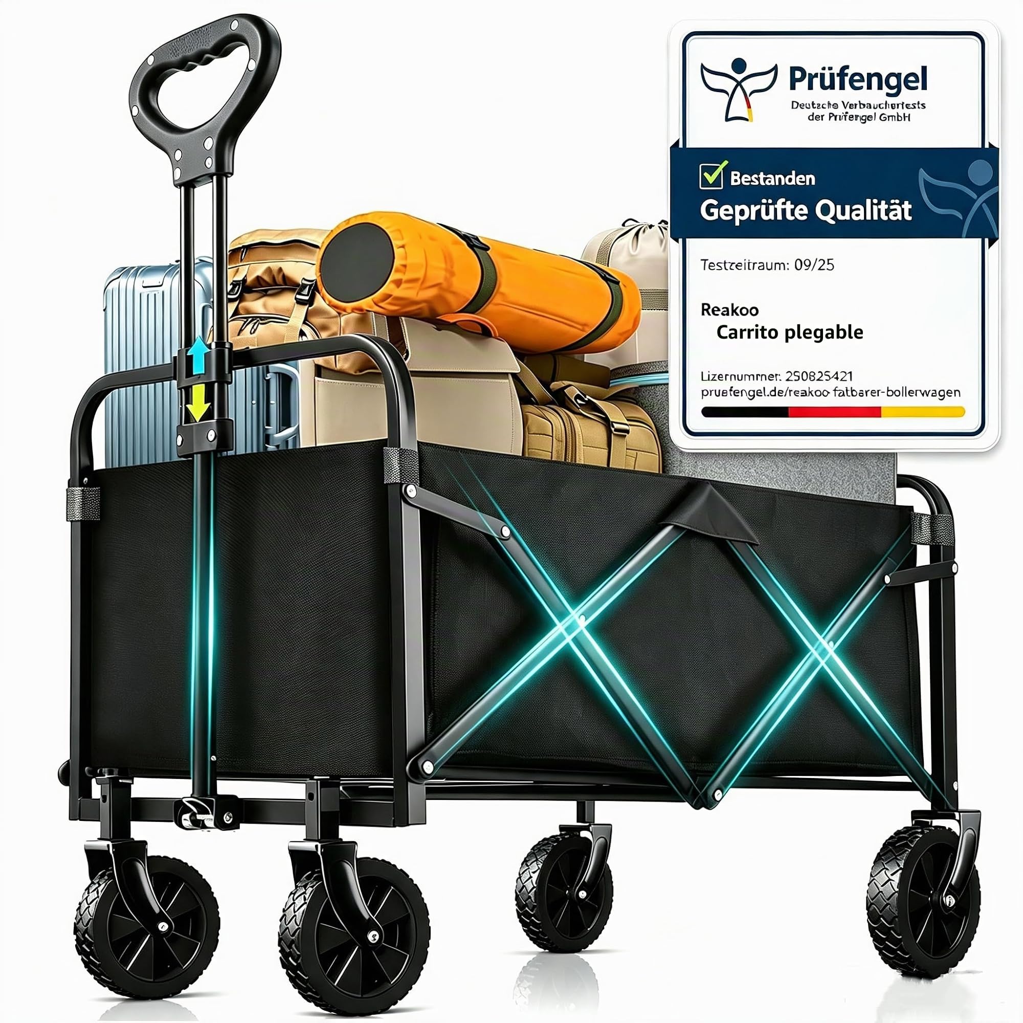 Carro Playa Plegable con Ruedas, Carro de Playa Plegable con Asa de Ajustable, Carrito Transporte Playa ara Jardín Camping