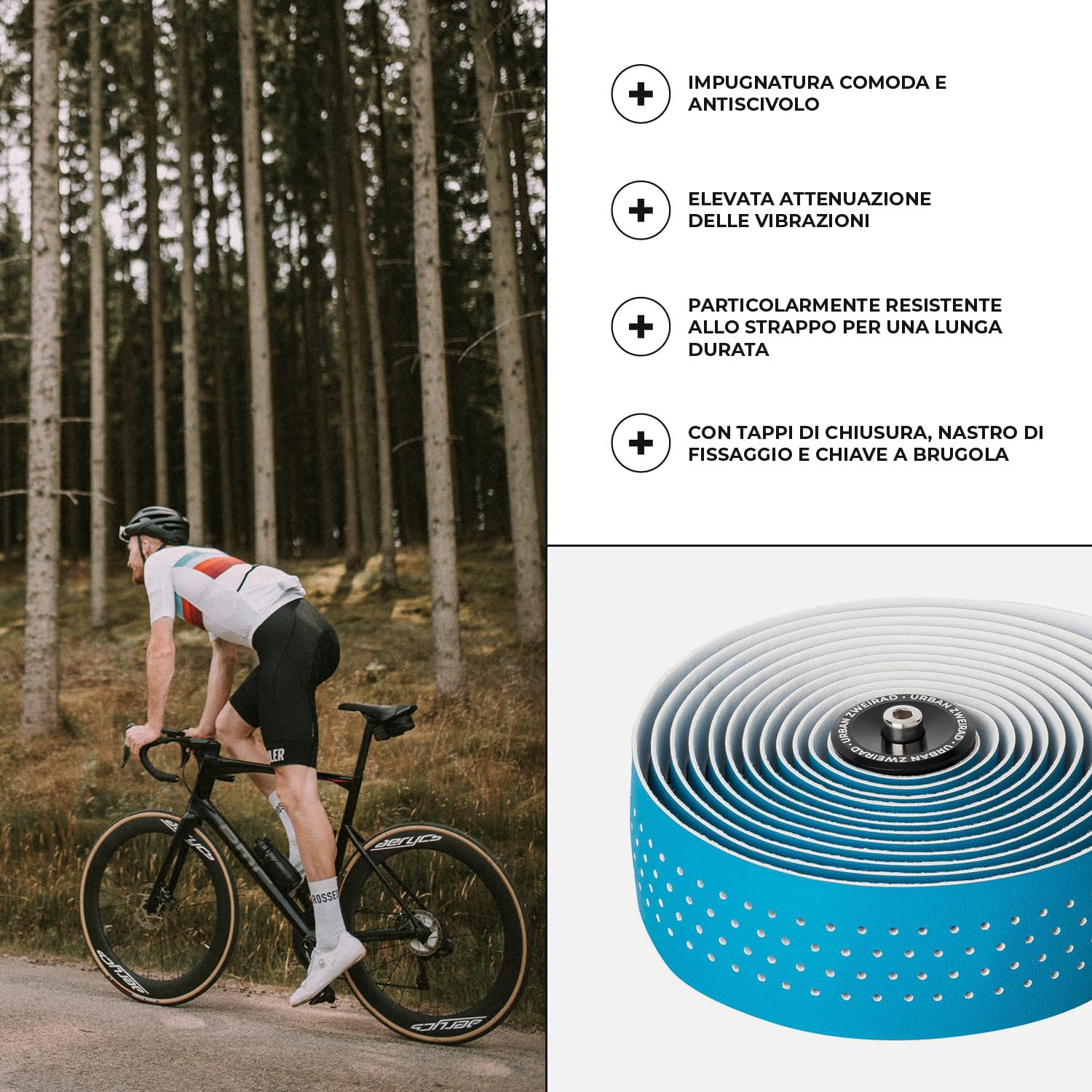 URBAN ZWEIRAD - Nastro per manubrio bicicletta da corsa Extra Dry, blu, nastro autoadesivo con terminali per manubrio, nastro per manubrio bici da corsa, bici da gravel