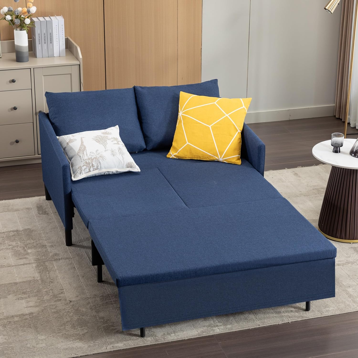 XSPRACER 3-in-1 Convertible Sleeper Sofa, Loveseat Sofa Couch with Pullout Bed and Storage for Living Room, Bedroom, Balcony, RV, Linen, Denim Blue XSPRACER 3-in-1 Convertible Sleeper Sofa, Loveseat Sofa Couch with Pullout Bed and Storage for Living Room, Bedroom, Balcony, RV, Linen, Denim Blue