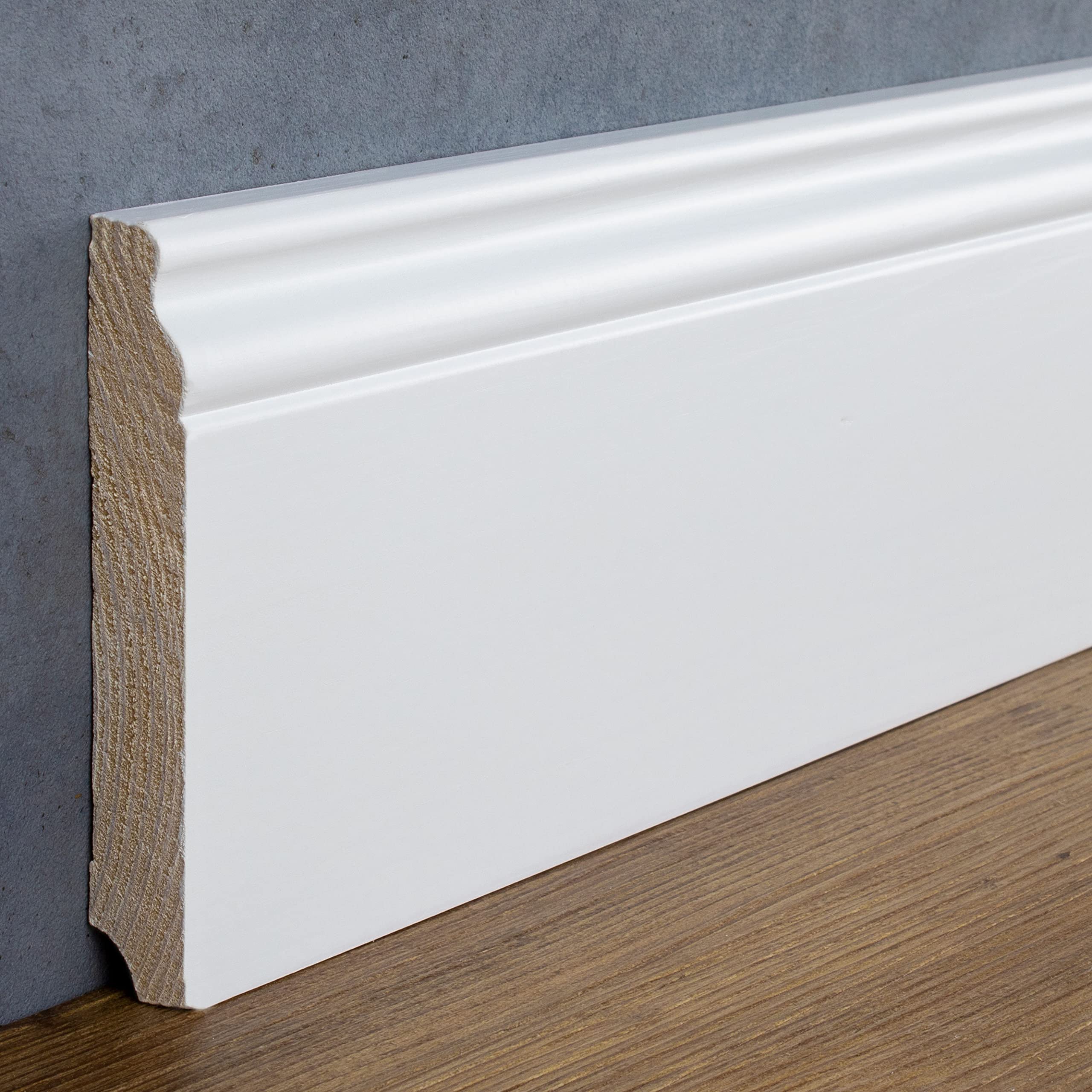 PROVISTON - Rodapié (19 x 115 x 2500 mm, madera maciza, color blanco, para pegar, atornillar y clavar, 5 unidades)