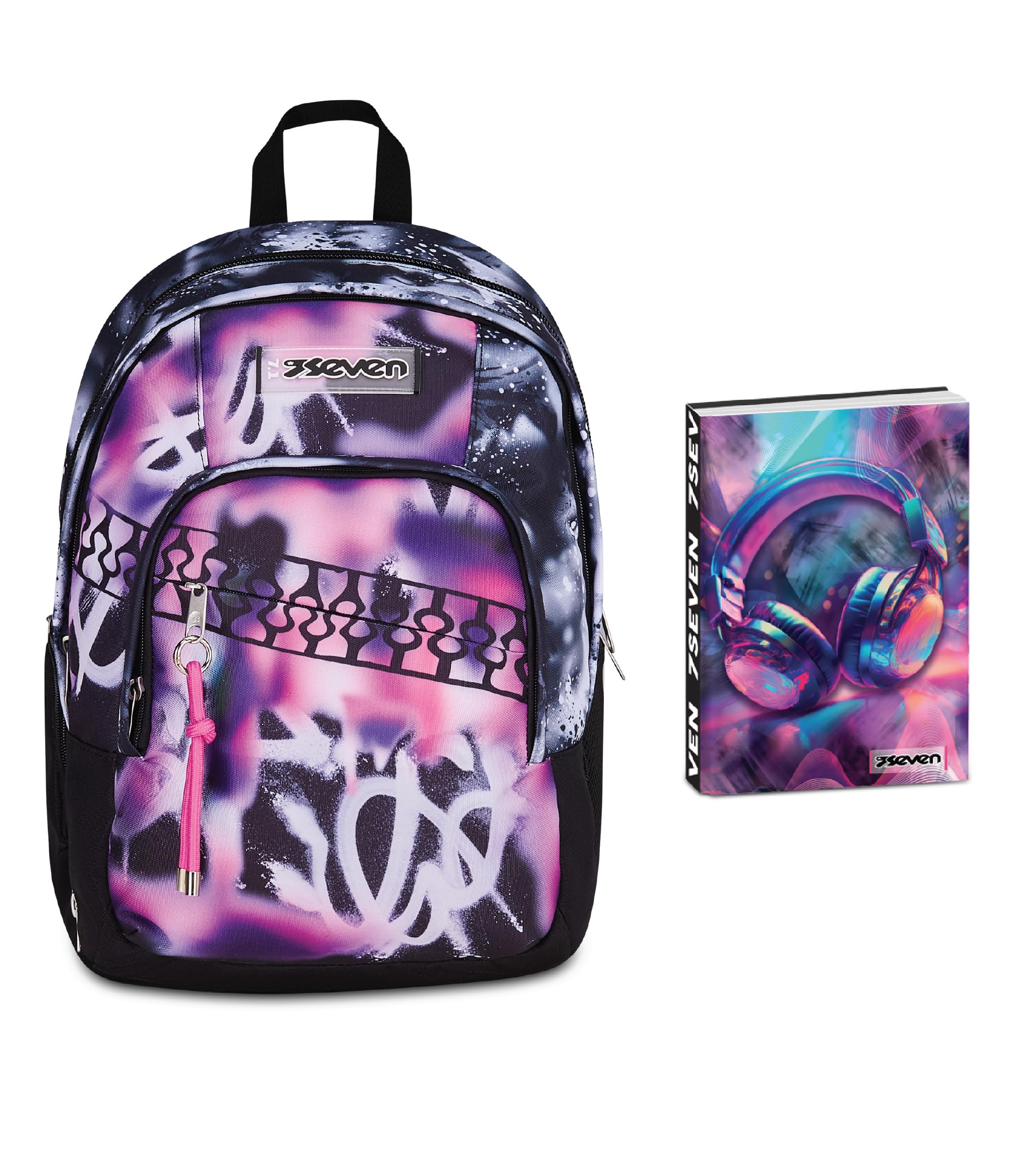Seven Zaino Scuola Dual Detach BUZZY NOTE GIRL, Nero, 32 L, Doppio Scomparto,Scuola media e superiore,+Diario Pocket Scuola Datato 12 Mesi, per Bambine e Ragazze