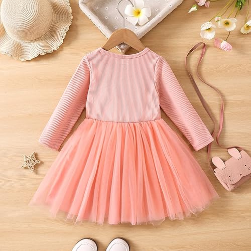 Miniatura 7 de Vestidos de niña con volantes de manga larga con lazo falda de tutú floral para niñas pequeñas ropa de otoño