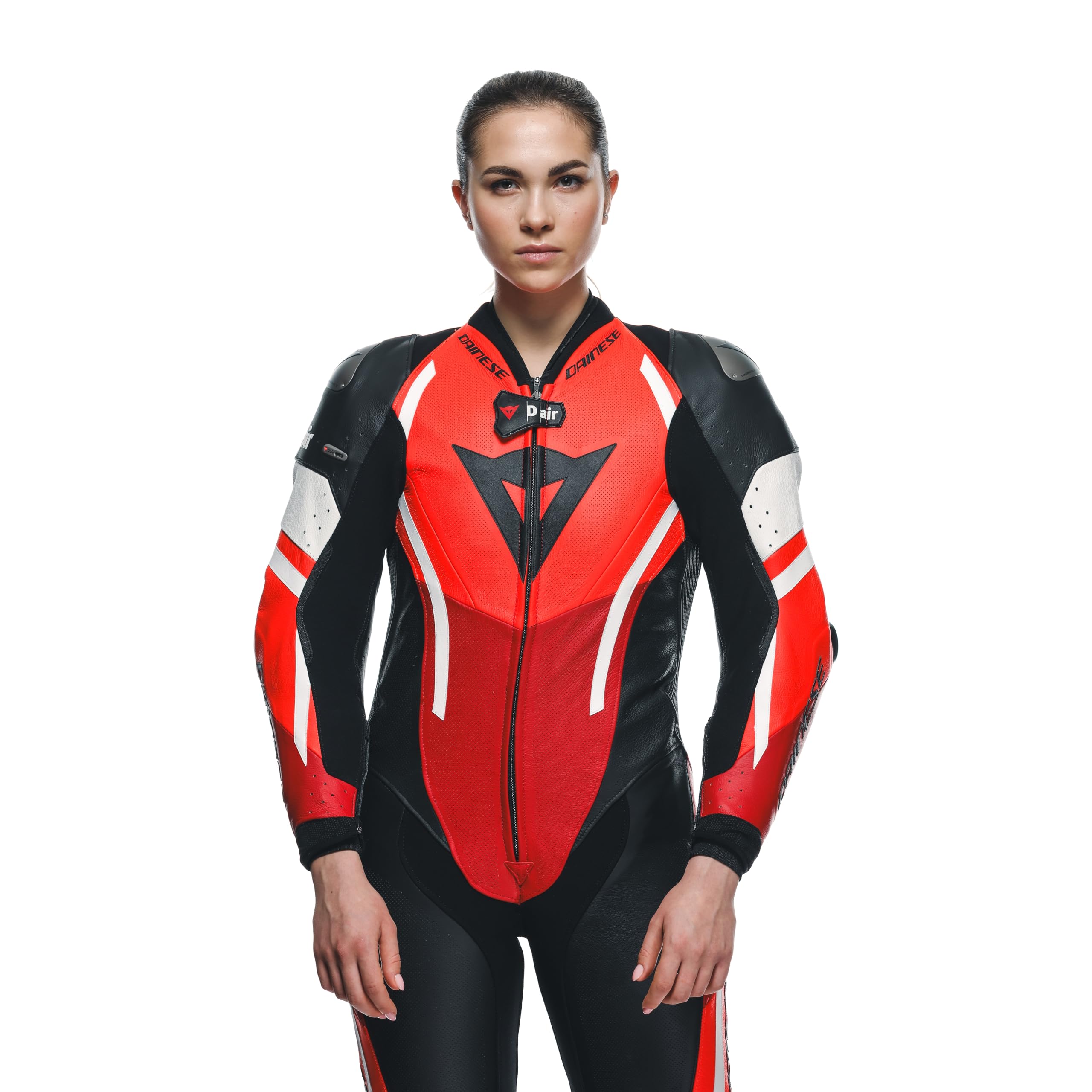 Dainese Misano 3 D-Air perforowany 1-częściowy damski skórzany kombinezon motocyklowy, czarny/biały/czerwony, 46