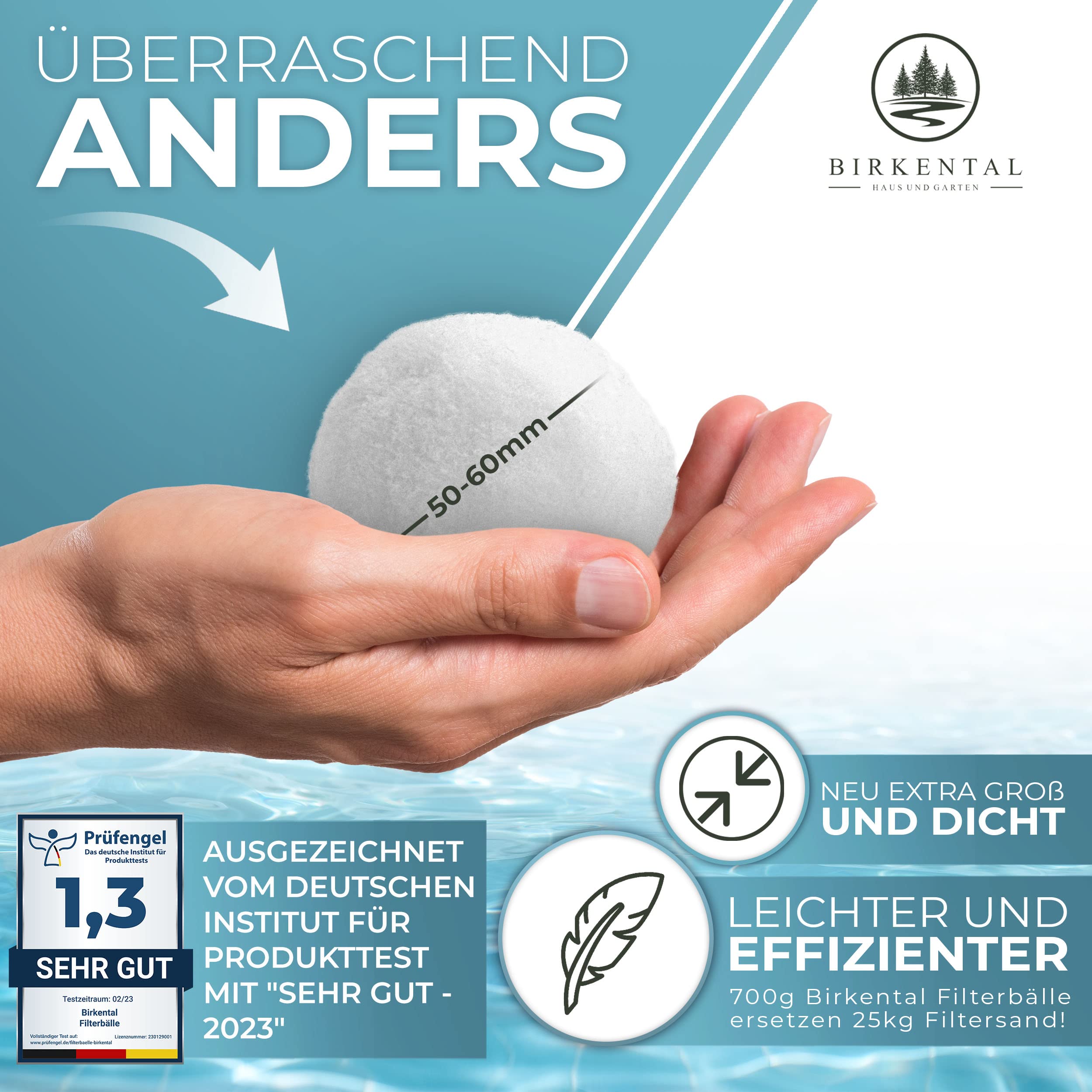 Birkental Pool Filterbälle mit Wäschenetz - langlebige Filterballs -Ersatz für Quarzsand, 25kg Filtersand- Filter Balls für Sandfilteranlage Poolzubehör Poolreiniger -auch Salzwasser geeignet (700g)