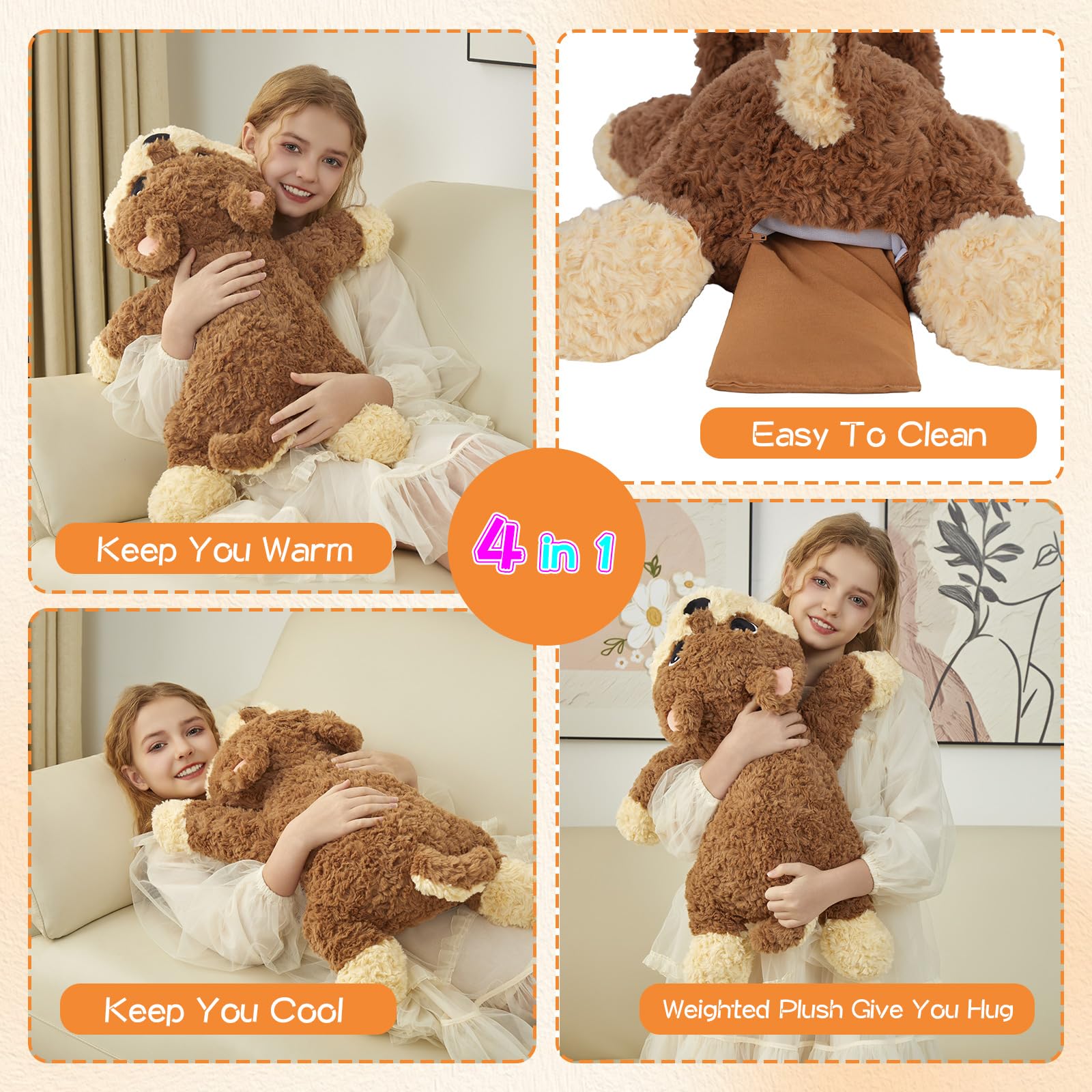 GILFWM Perro de peluche con peso de 26 pulgadas, 5 libras, felpa ponderada calentable y refrigerable con almohadilla térmica para microondas, extraíble, suave, lavable, bonita almohada de peluche