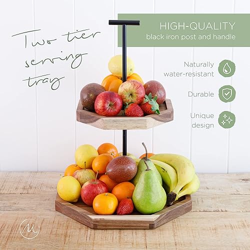 Miniatura 4 de Bandeja sostenible de madera de acacia de dos niveles, decoración de bandeja escalonada de madera, bandeja de 2 niveles, bandeja escalonada de