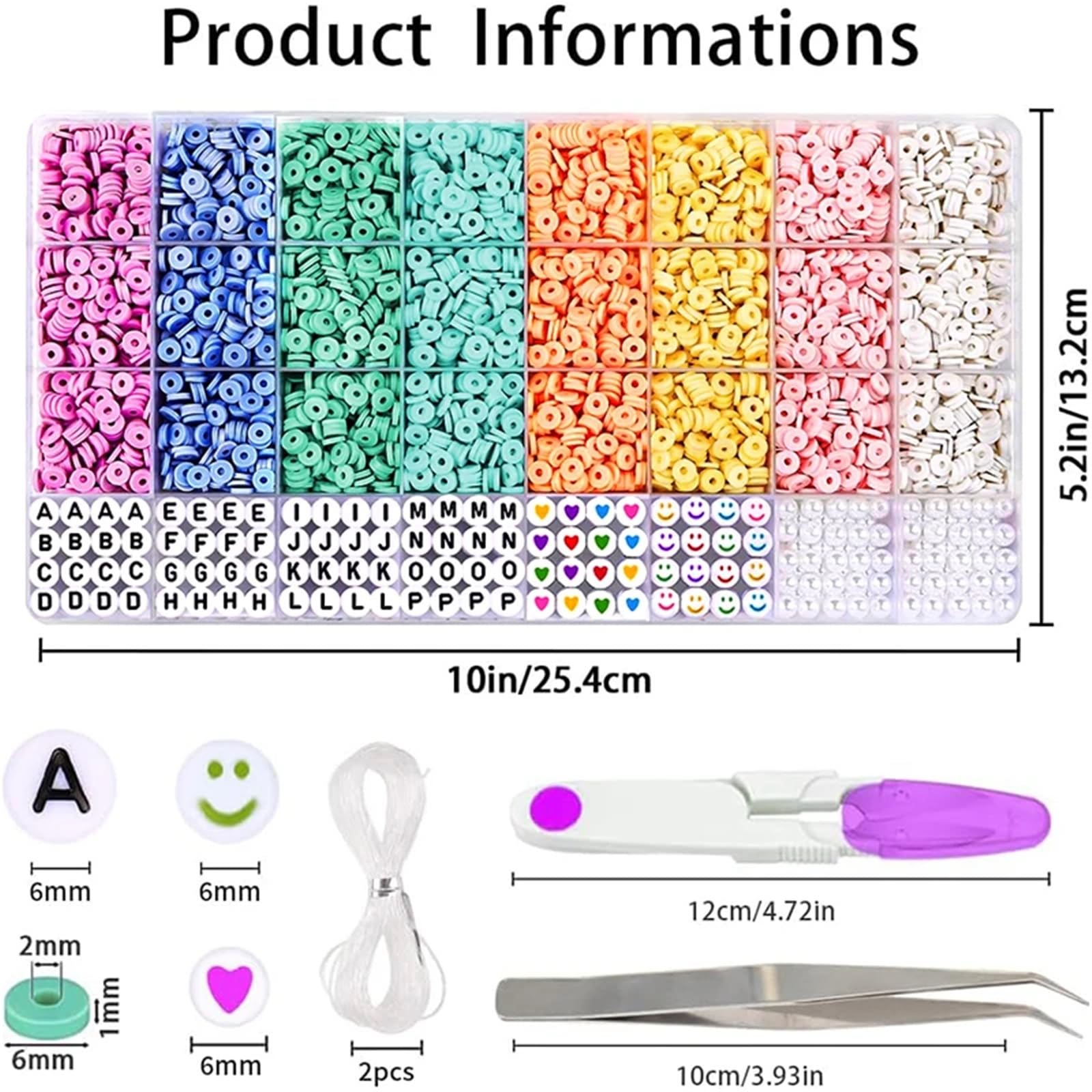 Ayztantine Juego de 3860 cuentas arcilla polimérica color macarrón, planas for hacer pulseras y collares únicos, con letras, accesorios bricolaje Juego Hacer Pulseras