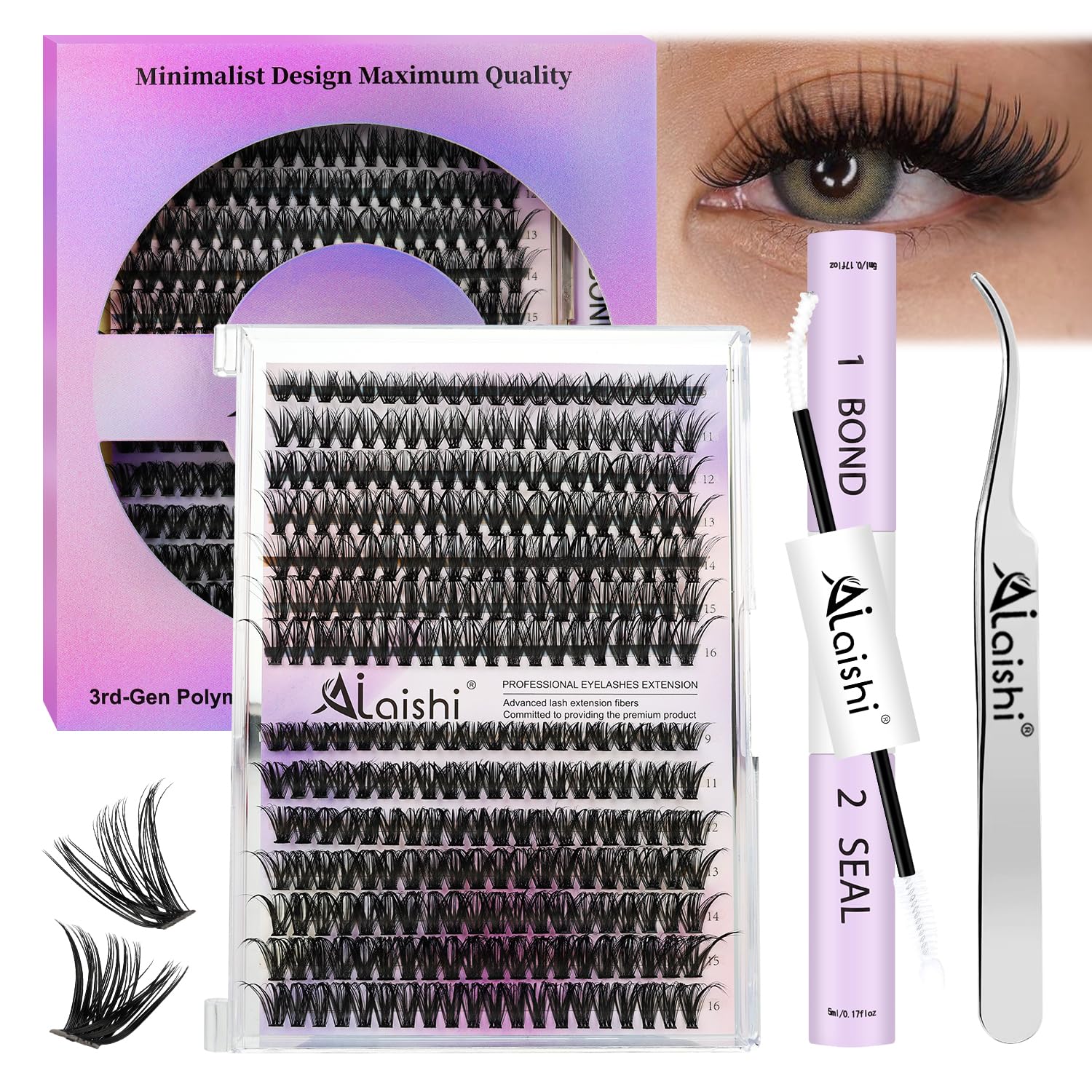 Ciuffetti Ciglia Finte Kit, 280 Extension Ciglia 9-16mm, 40D+50D Lash Cluster con Bond and Seal Pinzette er Uso Personale a Casa Ciglia a Grappolo Extension Ciglia Kit