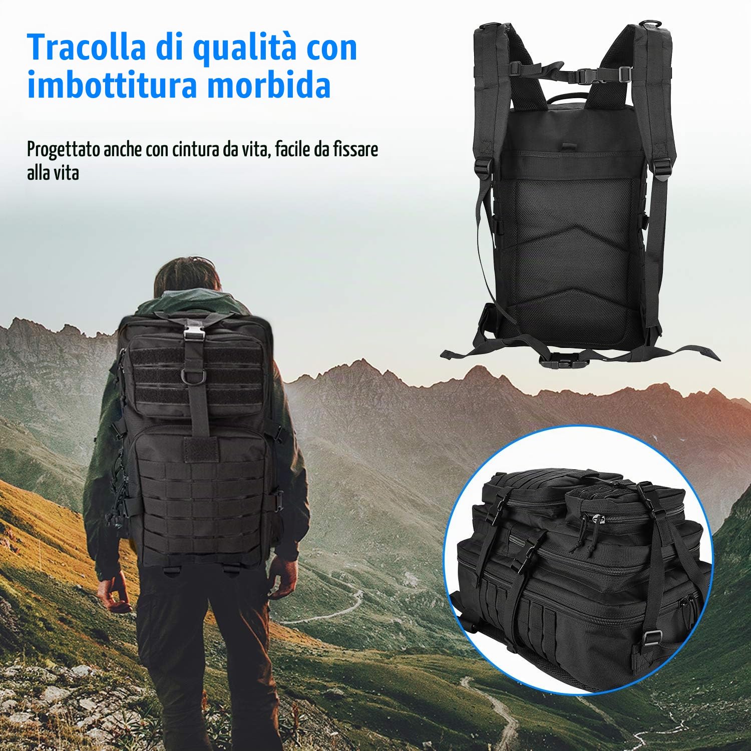 ProCase Zaino Tattico Militare 35L-48L, Pacchetto di Assalto di Grande Capacità 3 Giorni Zaino Borsa Go per Caccia, Trekking e Campeggio e Altre Attività All'aperto –Nero