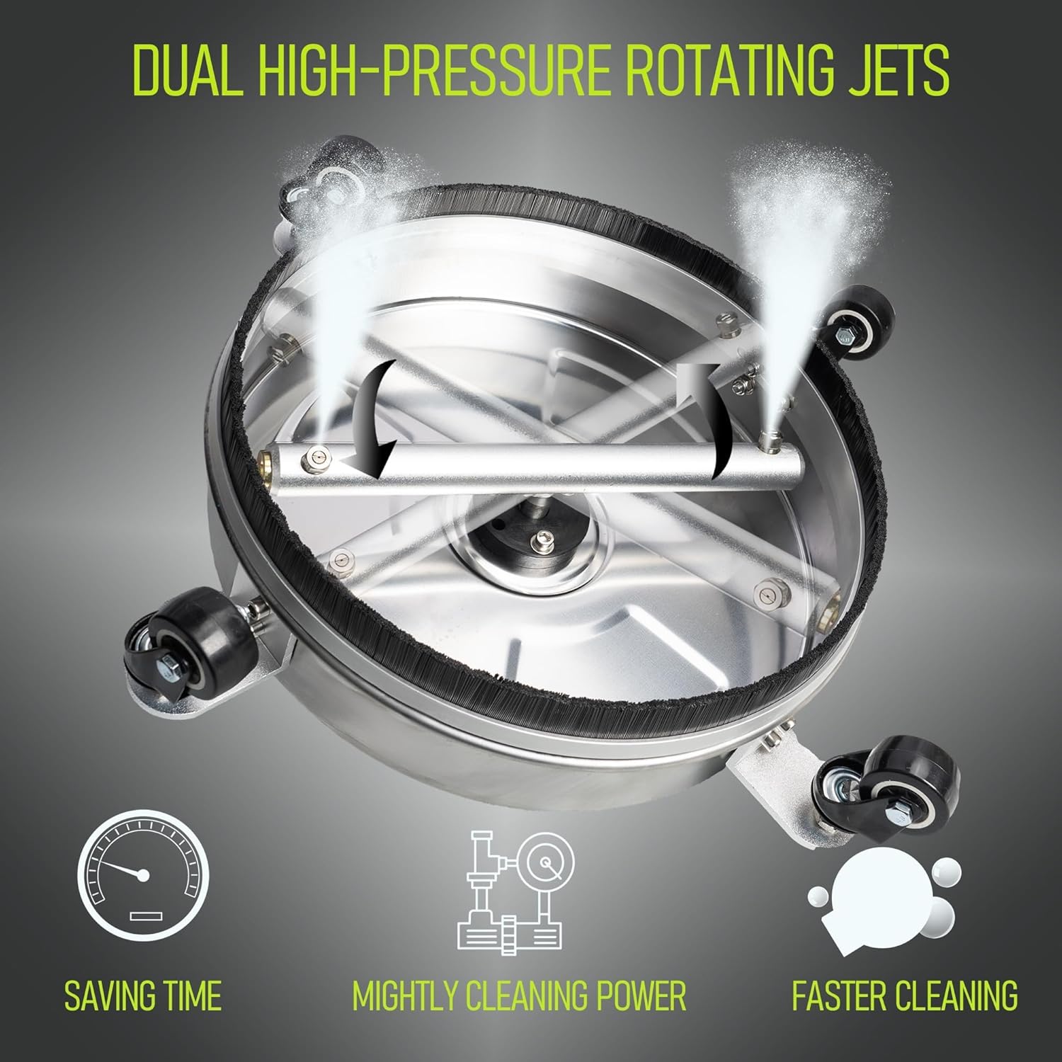 Hourleey 19" Pressure Washer Surface Cleaner, Stainless Steel Surface Cleaner with 4 Wheels for Concrete, Patio, Sidewalk, Deck, Pathway 1/4" Quick Connector, 2 Extension Wand, 4000 PSI