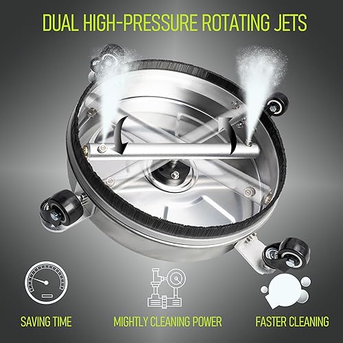 Miniatura 4 de Hourleey - Limpiador de superficies para hidrolavadora de 14 pulgadas, limpiador de superficie de acero inoxidable con 4 ruedas para concreto,