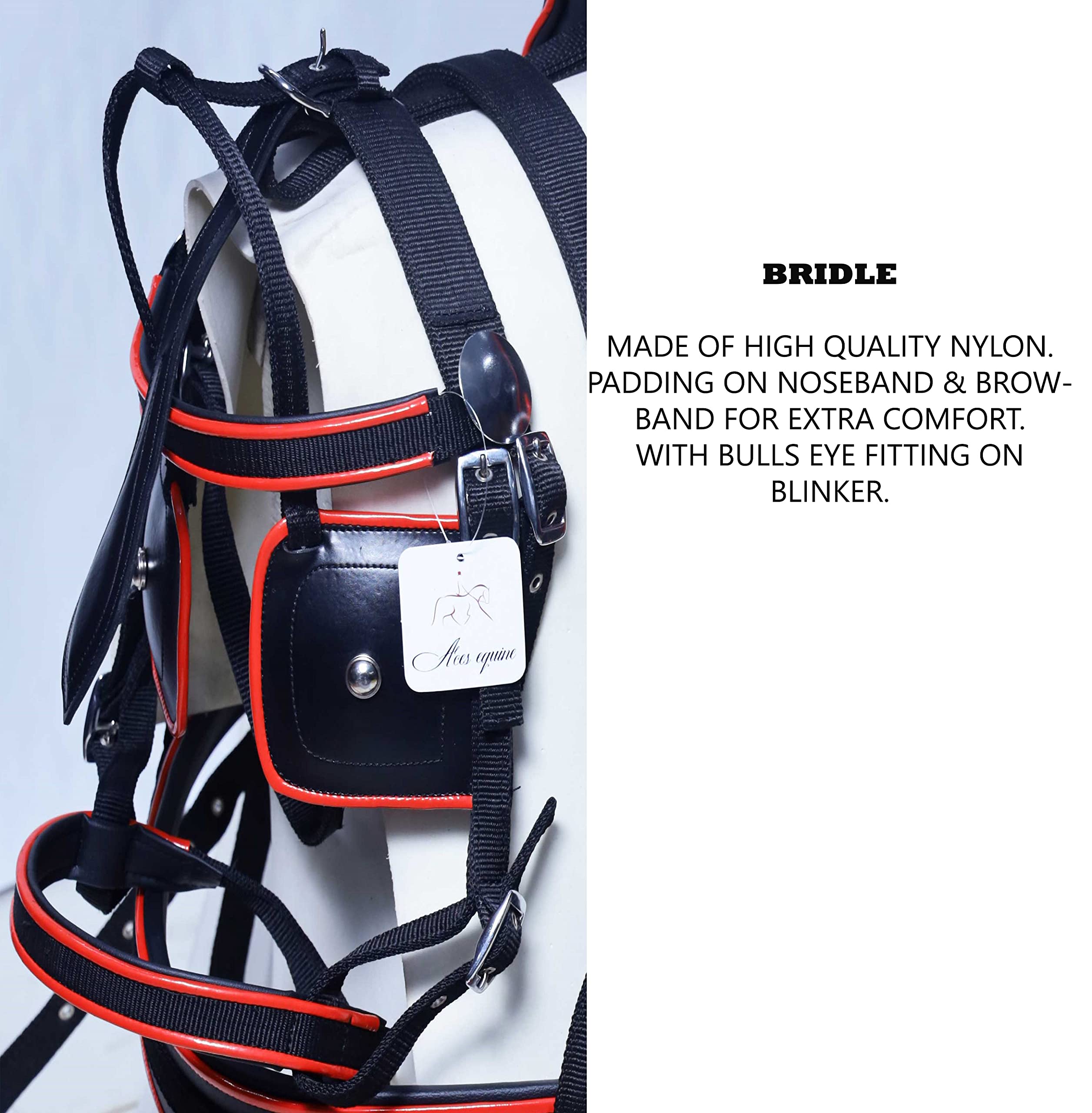 Harnais de conduite en nylon pour cheval Noir/rouge