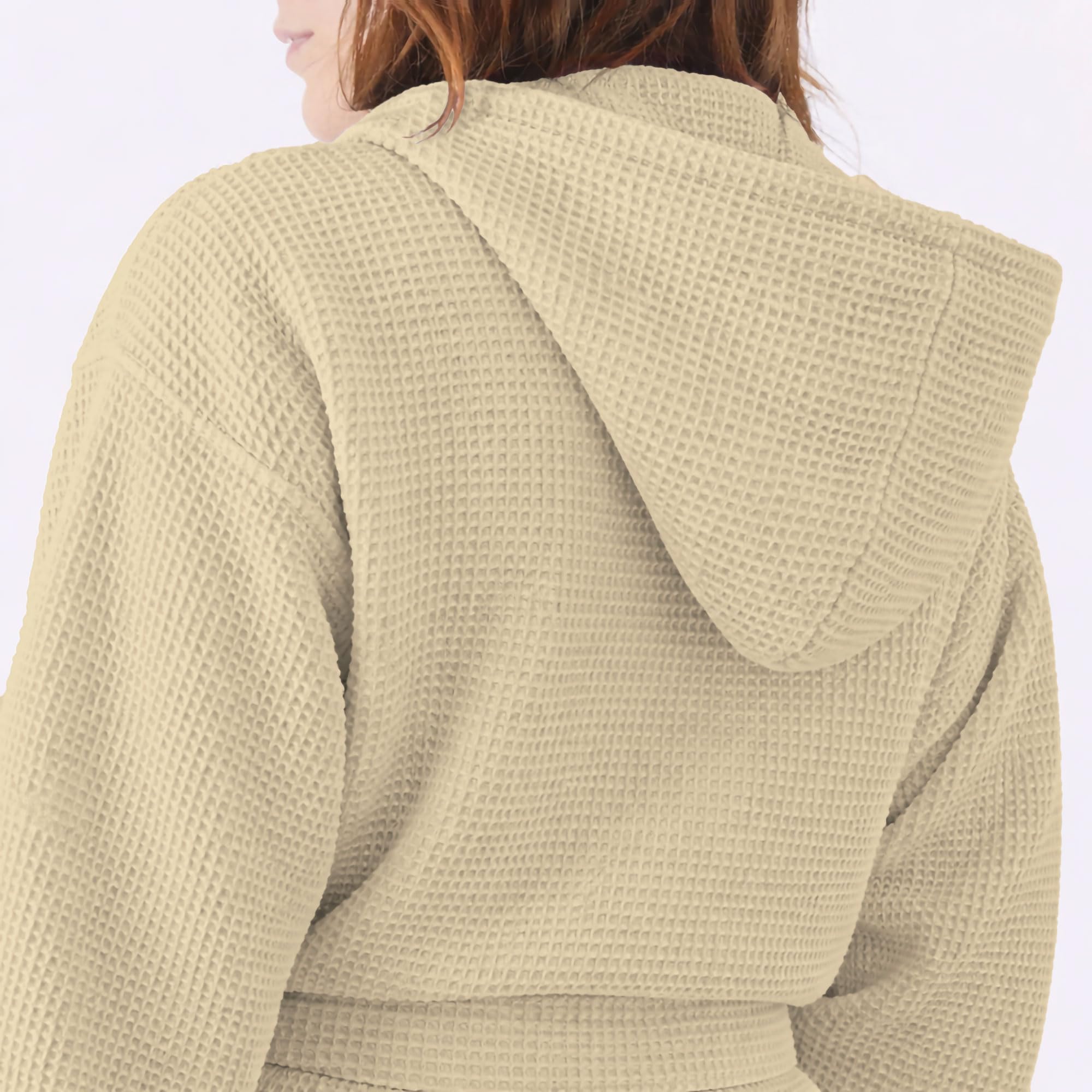 Accappatoio Nido d’Ape Unisex in cotone Uomo Donna con Cappuccio, Cintura e Tasche – Leggero, Assorbente, Traspirante – Ideale per Casa, Piscina, Palestra, SPA e Viaggi