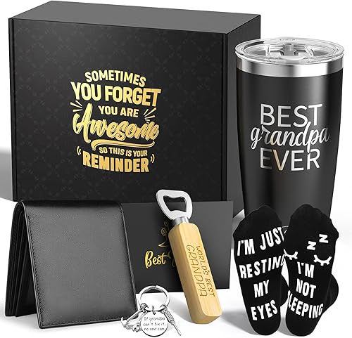 Regalos para abuelo, regalos de cumpleaños para abuelos, regalos de Navidad, regalos para el mejor abuelo con vaso de viaje, cartera de cuero,