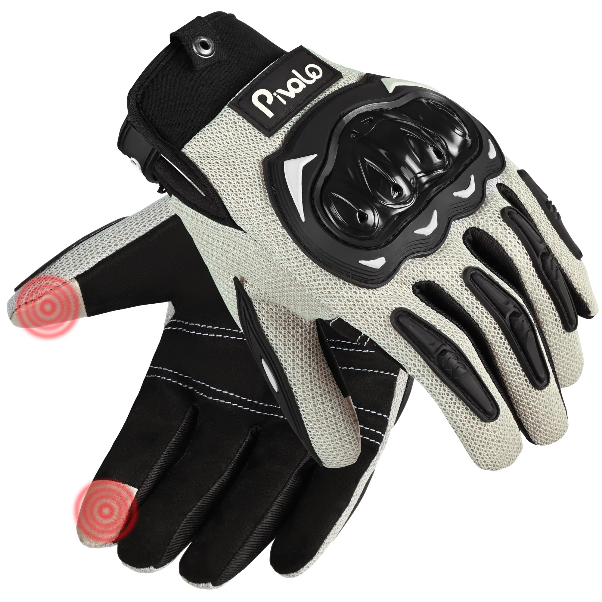 Pivalo Full Finger Bike Riding Gloves with Screen Touch Strong Knuckle Protective Shells Anti-Skid Surface Breathable Mesh Material Glove for Motorcycle Cycling Mountaineering (Black & Silver, XXL)-image-25