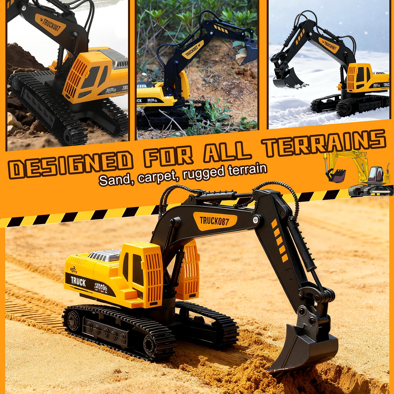 2,4 GHz Excavadora Teledirigido,1:24 Excavadora Juguete Teledirigido,Excavadora Control Remoto,Grua Teledirigi-da,Gruas de Juguete,con Luces y Música,Juguet Construcción Regalo Cumpleaños (C)