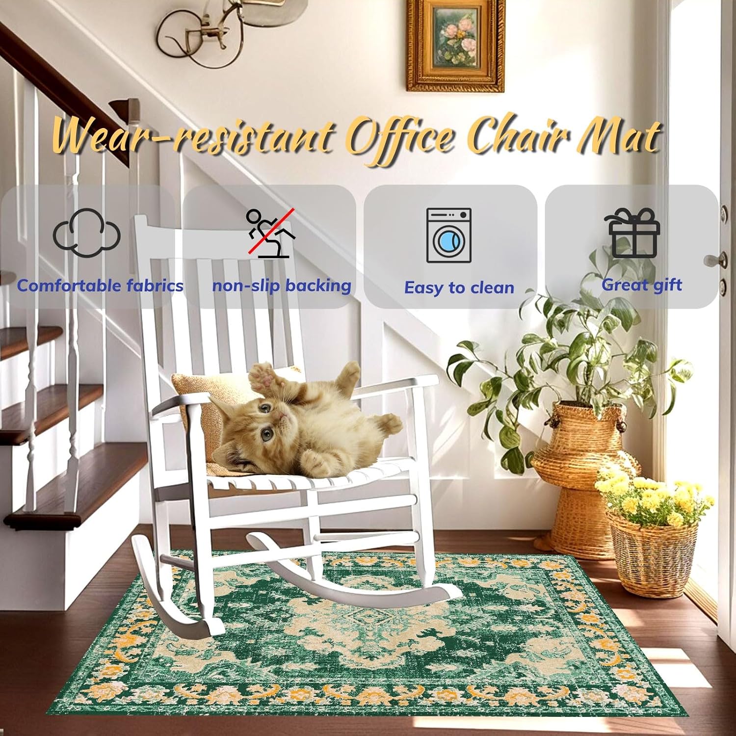 Office Chair Mat for Hardwood Floor, 36"x48" Desk Chair Mat for Rolling Chair Easy to Clean, Anti-Slip Floor Protector Rug Easy Glide Desk Computer Chair Rug for Hard Floors Home Office(Green)