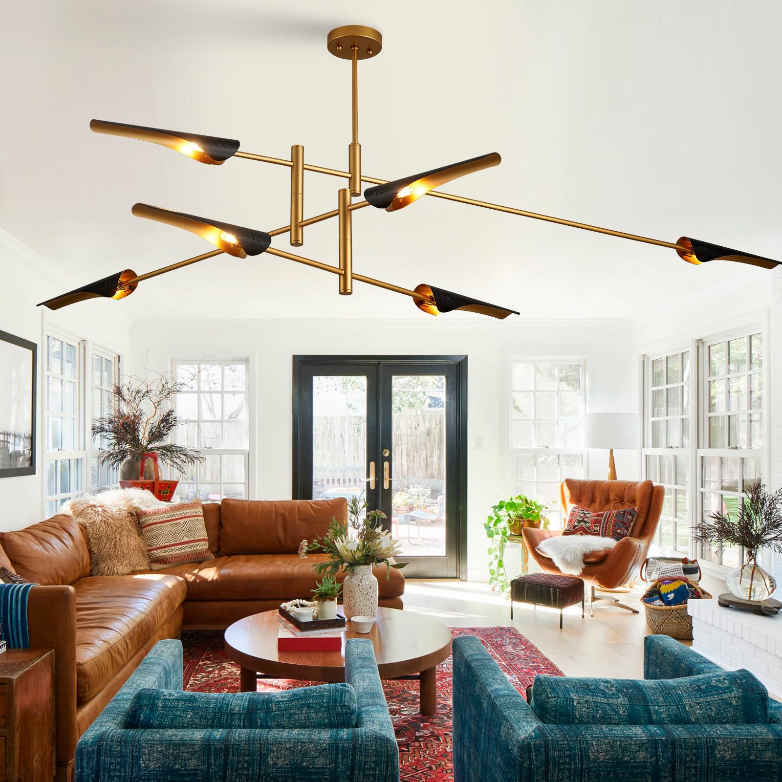 Photo 1 of MhyTogn 76” Industrial Pendant Light 6-Lights Adjustable Farmhouse Chandelier Modern Pendant Lighting Fixtures for Dining Room Living Room Kitchen Island Bedroom, UL Listed