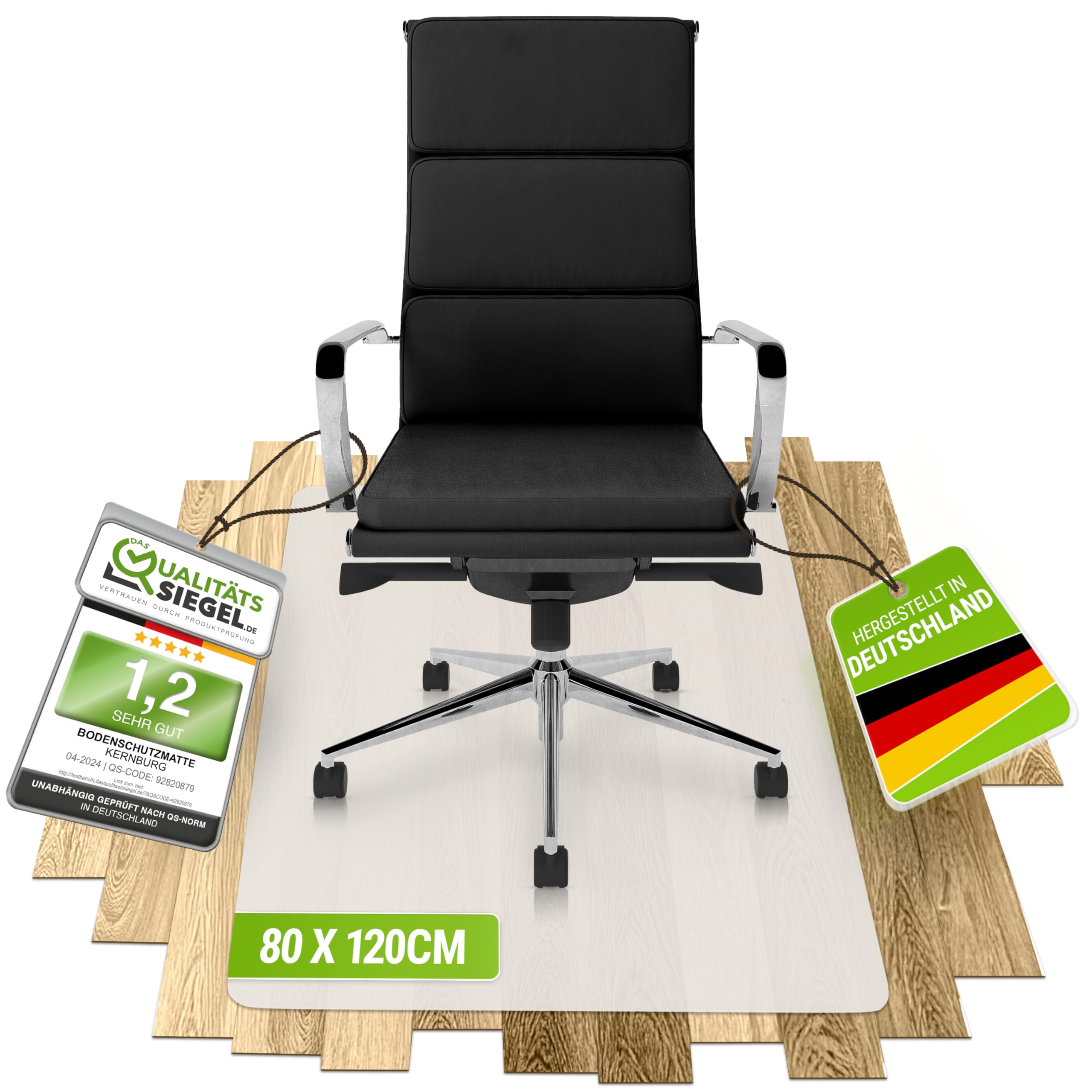 Kernburg Bodenschutzmatte für Bürostühle – transparente Schreibtischstuhl-Unterlage für Laminat, Parkett & Fliesen – rutschfest, geräuschdämmend, ideal fürs Homeoffice (80 x 120 cm)