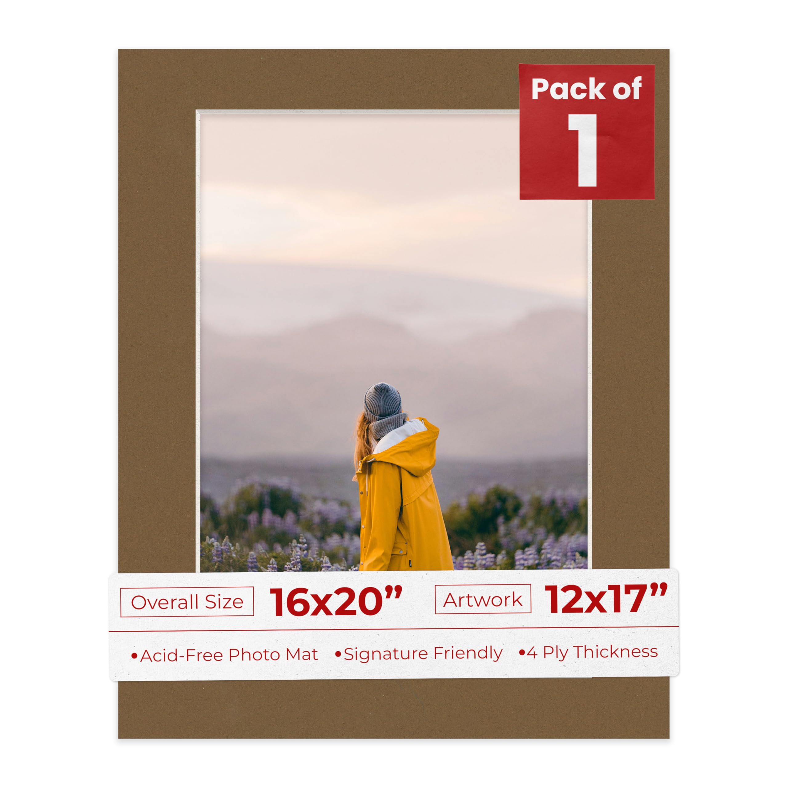 16x20 Mat Bevel Cut for 12x17 Photos - Acid Free Aged Oak Brown Precut Matboard - For Pictures, Photos, Framing - 4-ply Thickness-image-28