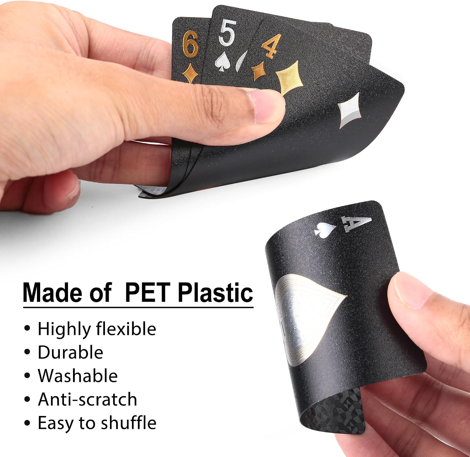 LotFancy Plastic Playing Cards, 2 Decks of Cards with Plastic Cases, Waterproof, Black Poker Cards for Magic Tricks Pool Beach Card Games, Cool Gadgets Gift for Men Adults