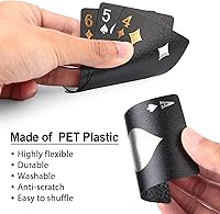 Vista 3 de LotFancy Tarjetas de juego de plástico, 2 barajas, tarjetas de póquer negras frescas con fundas de plástico, impermeables, índice estándar