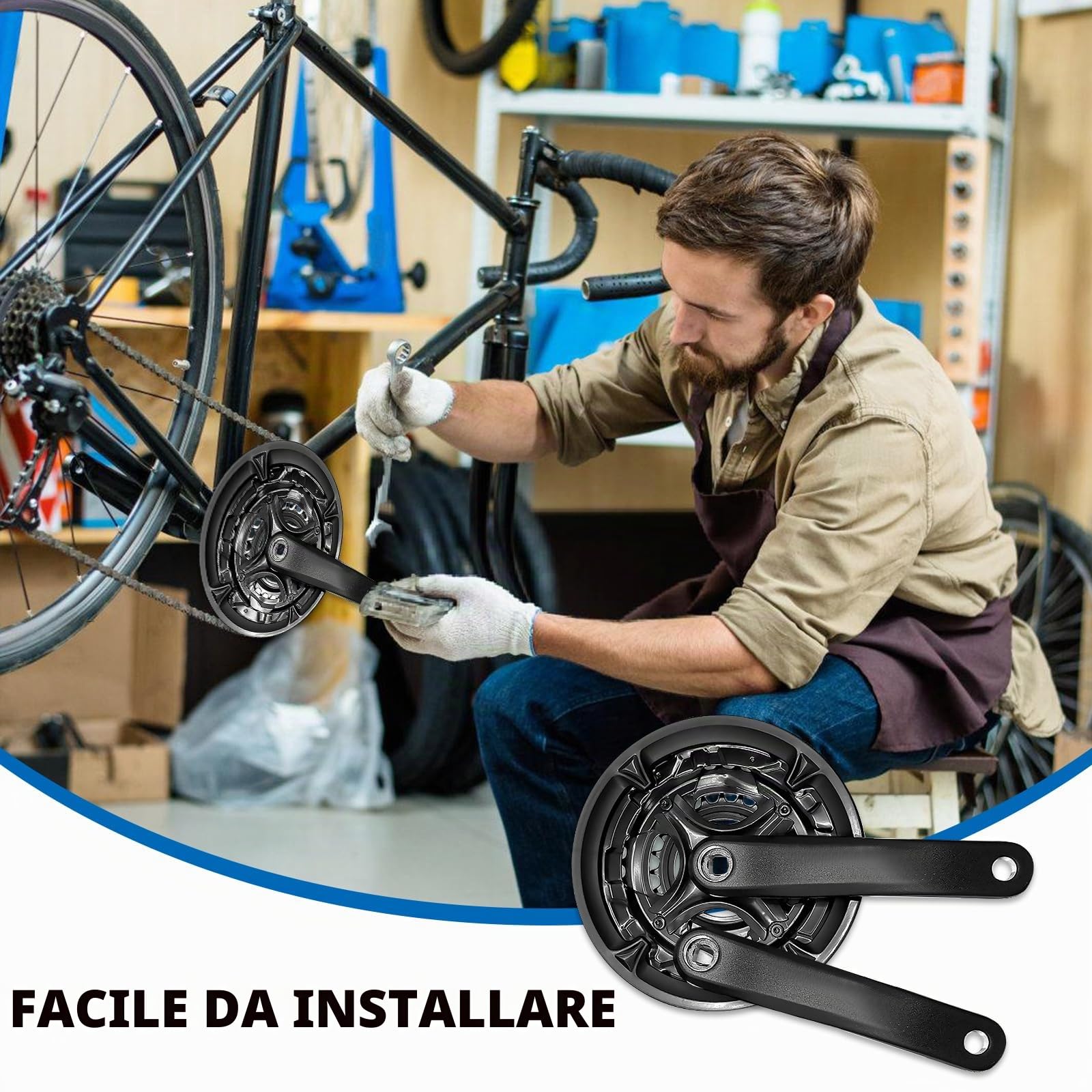 BORDEAG Guarnitura per Mountain Bike da 170 mm, 6/7/8-Fach Guarnitura per Bicicletta, Pedivella Bici, Guarnitura Corona Bicicletta con 24/34/42T, Lega di Alluminio, per Mountain Bike, MTB