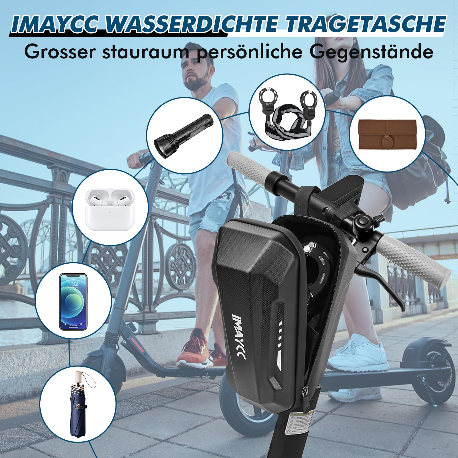 IMAYCC Zamek do skutera elektrycznego z torbą, zamek do skutera elektrycznego, zamek w kajdankach, zamek rowerowy, motocykl, zamek o wysokim stopniu bezpieczeństwa, z silikonową ochroną przed