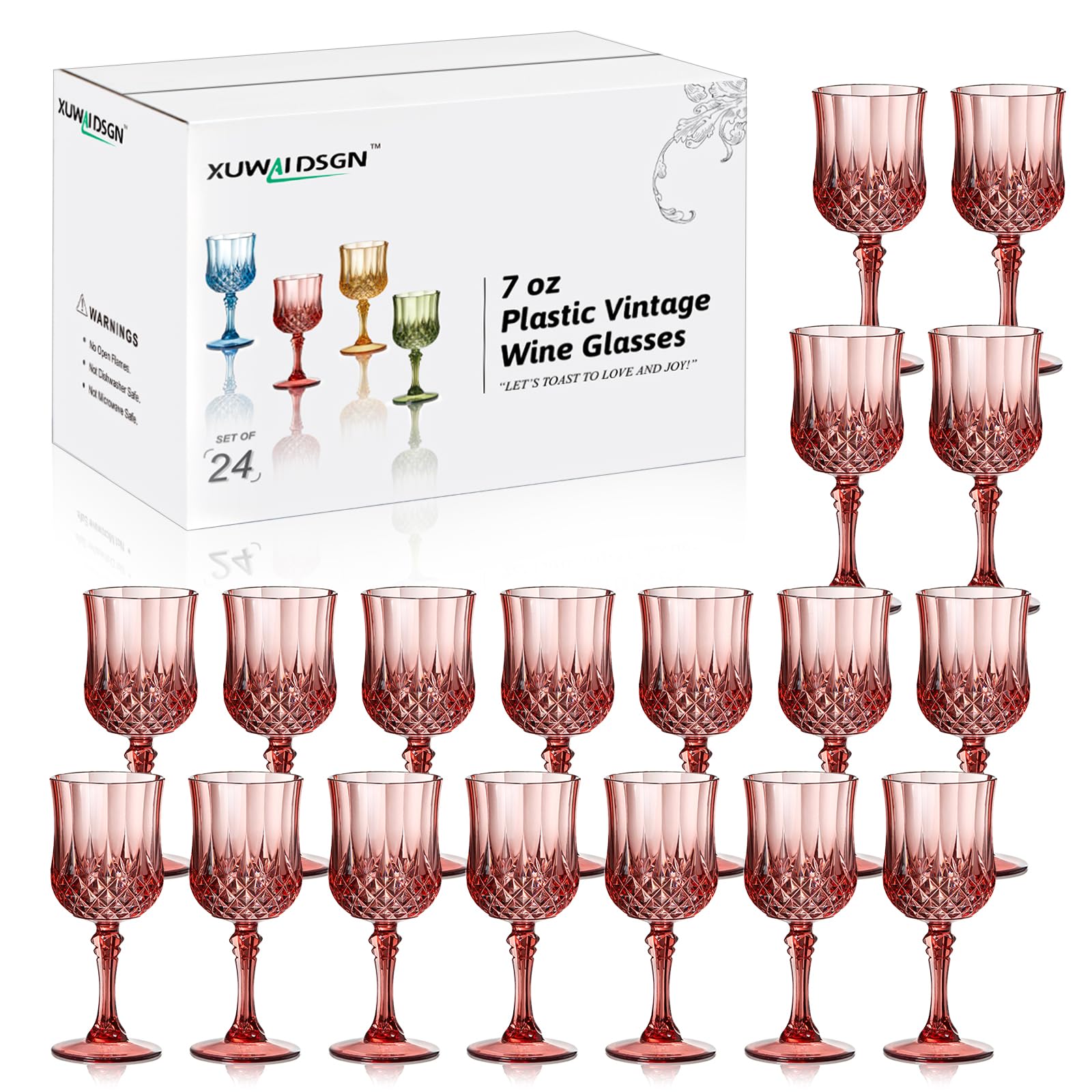 Vintage Wine Glasses - 24 Pack, Durable & Affordable -15