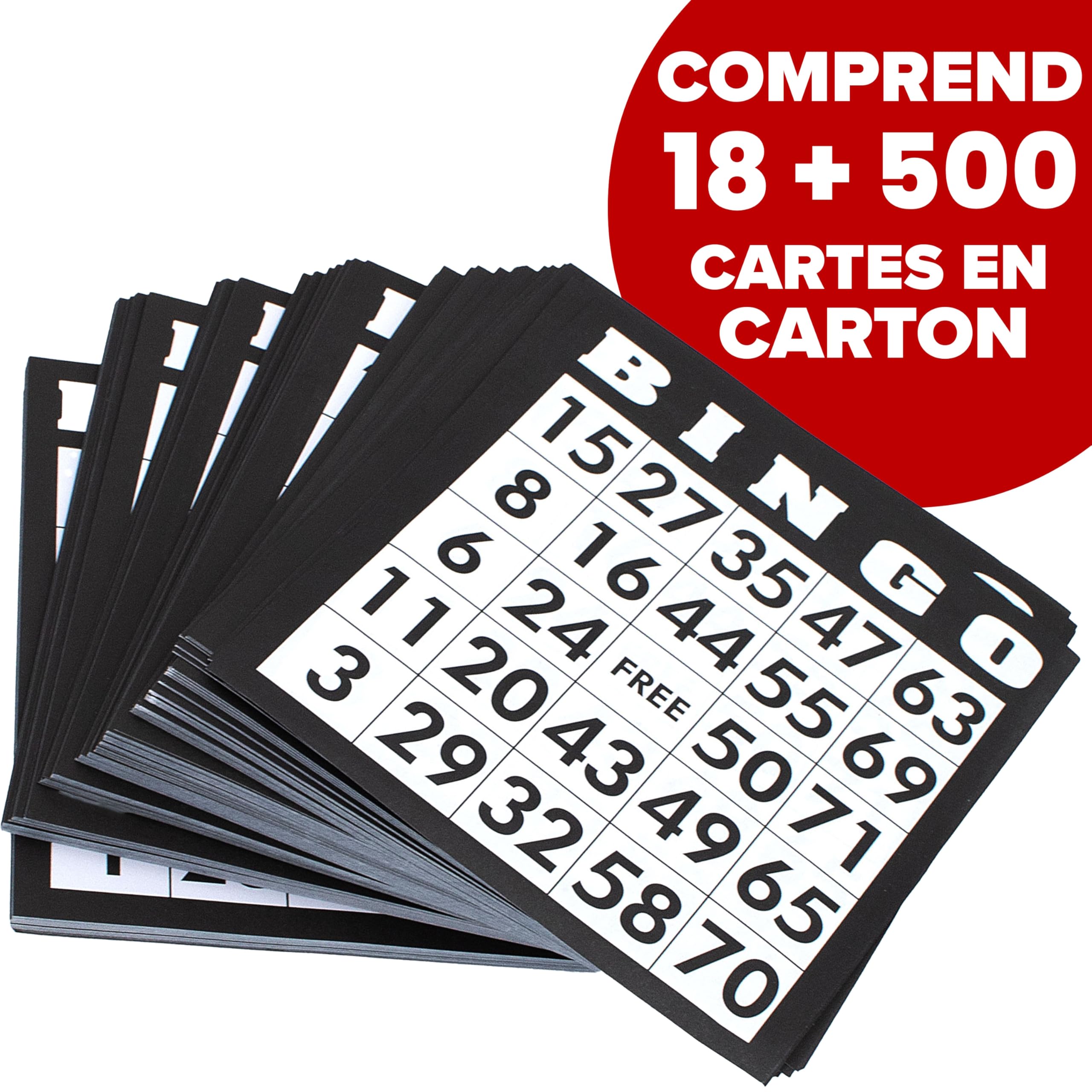 Kyto Juego de bingo Deluxe – Tambor de metal dorado y caja de madera – 75 bolas, 150 fichas, 18 tarjetas de bingo reutilizables + 500 tarjetas de bolígrafo – Juego de mesa para familia, fiestas y