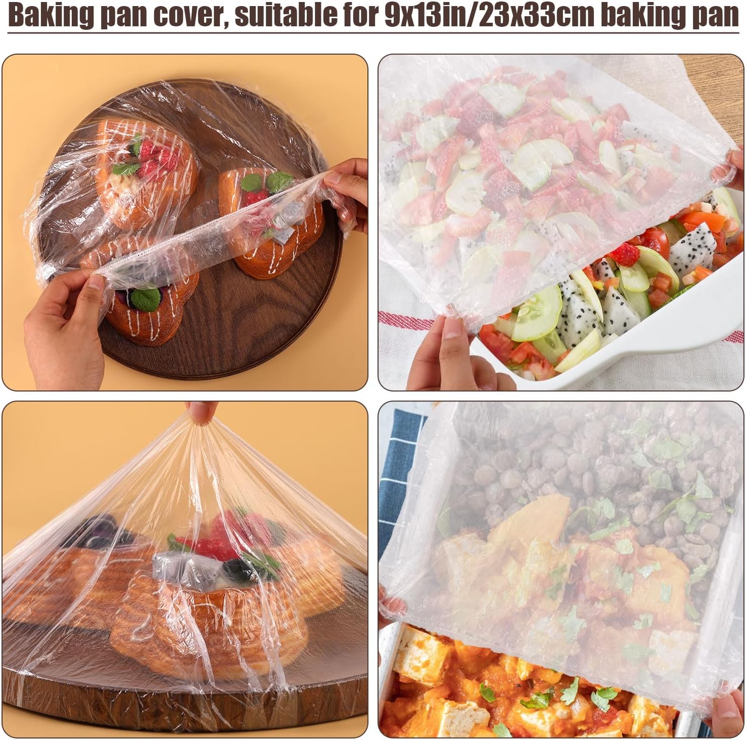 50pcs Baking Sheet Pan Bowl Covers, 9x13in PE Material Reusable Leak-Proof High Definition Clear Elastic Baking Tray Cover for Pizza Dough Proofing and Outdoor Food Fresh Keeping Supplie