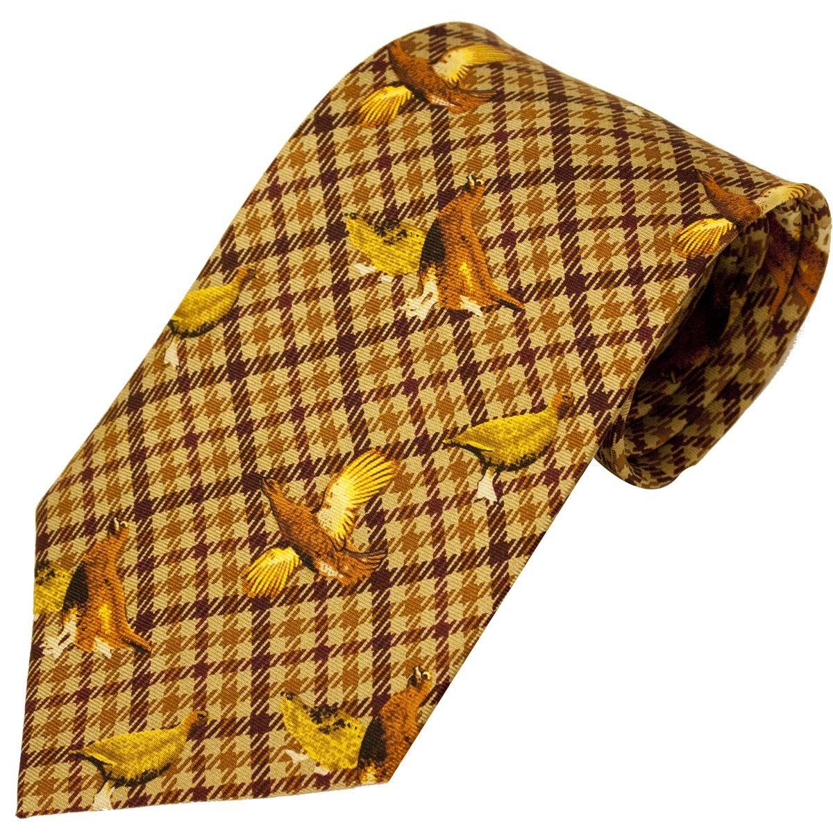 Bisley Men's Brown Grouse 100% Silk Tie - Shooting And Hunting - Handmade