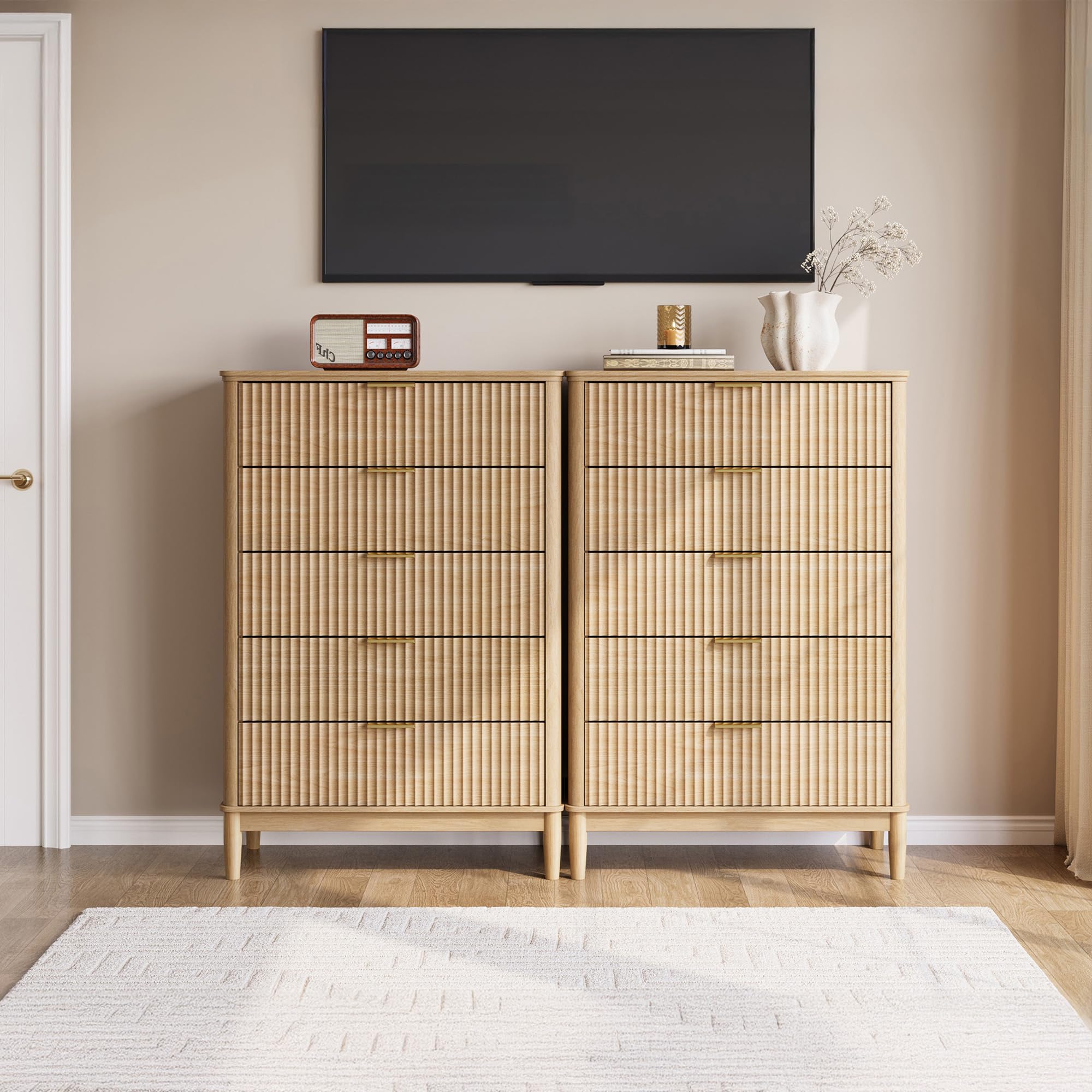 LINSY Fluted 5 Drawer Dresser for Bedroom, 46
