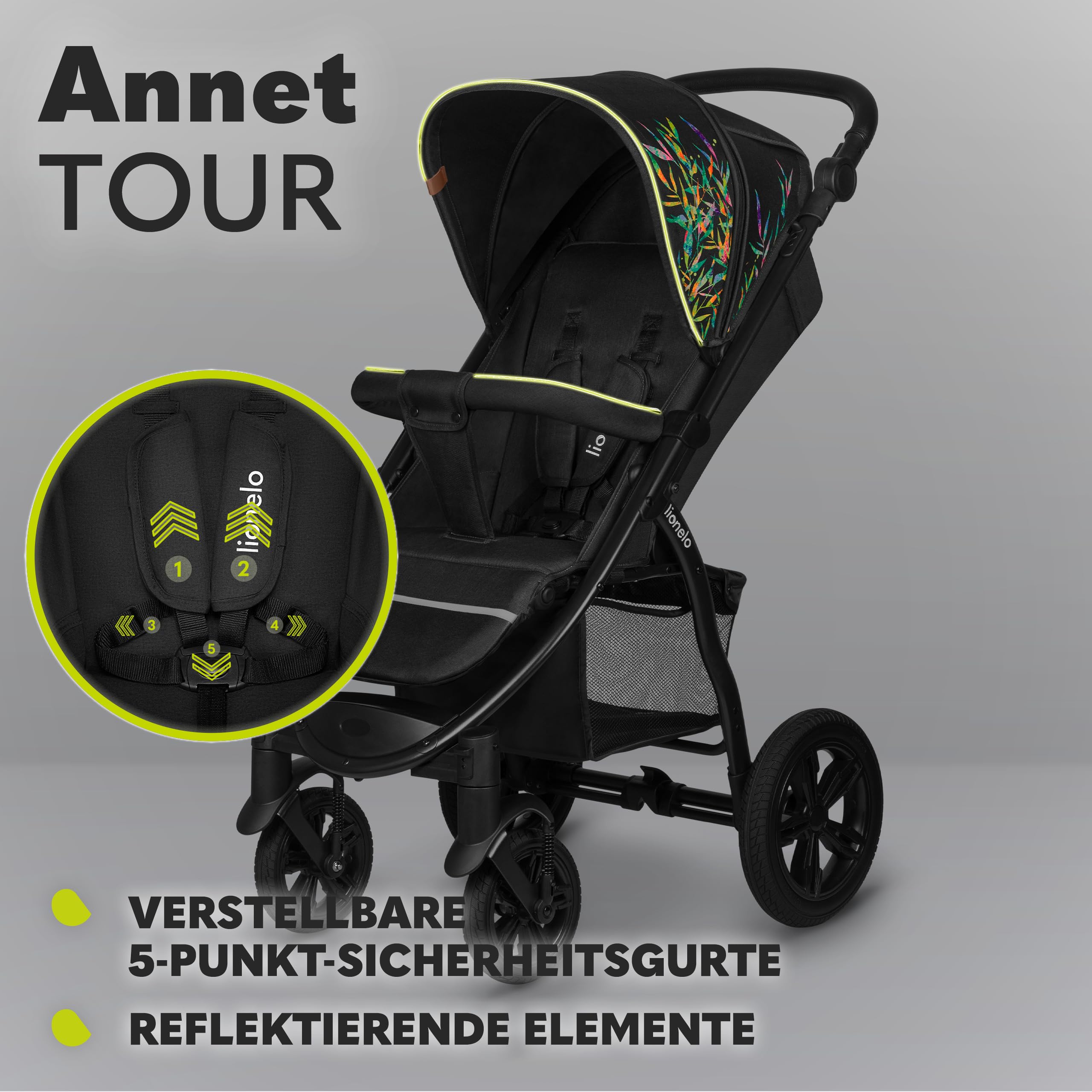 LIONELO Annet Buggy bis 22 kg mit Liegefunktion, Kinderwagen klein zusammenklappbar mit Zubehör, Eva-Schaum-Räder, Moskitonetz, Fußdecke Getränkehalter, Korb (Dreamin, Tour)
