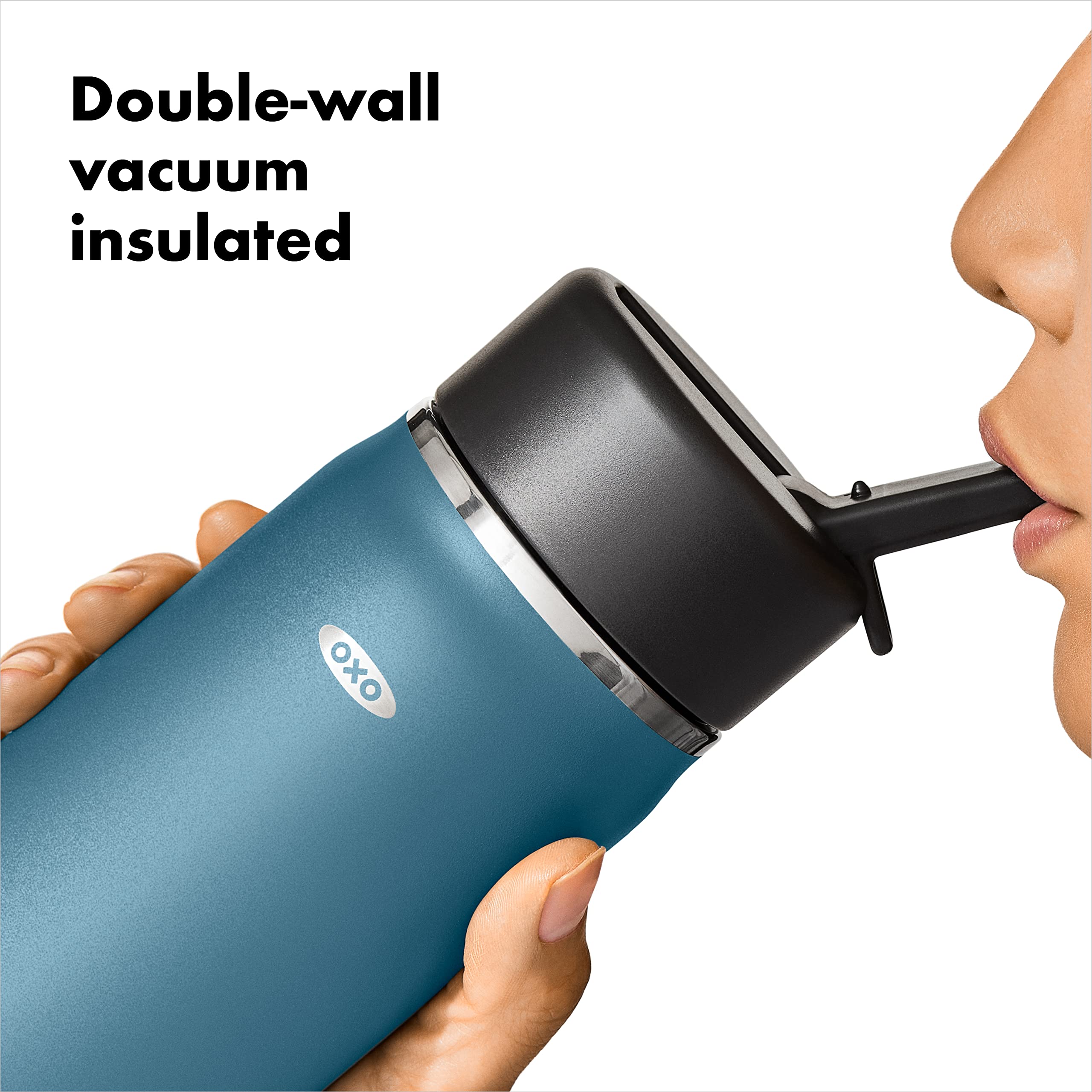 OXO Strive Wasserflasche mit breiter Öffnung, 590 ml, mit Strohhalmdeckel, Aquamarin