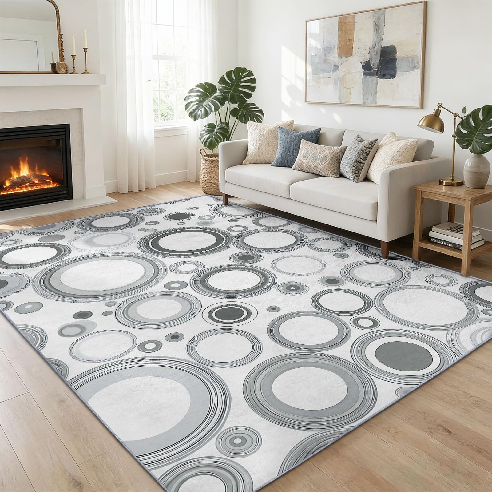Minimalistyczny dywan nadający się do prania 80 x 150 cm – geometryczny okrąg, miękki, antypoślizgowy, duży, dywan z krótkim włosiem, do salonu, sypialni, biura, jadalni, pokoju dziecięcego, pokoju
