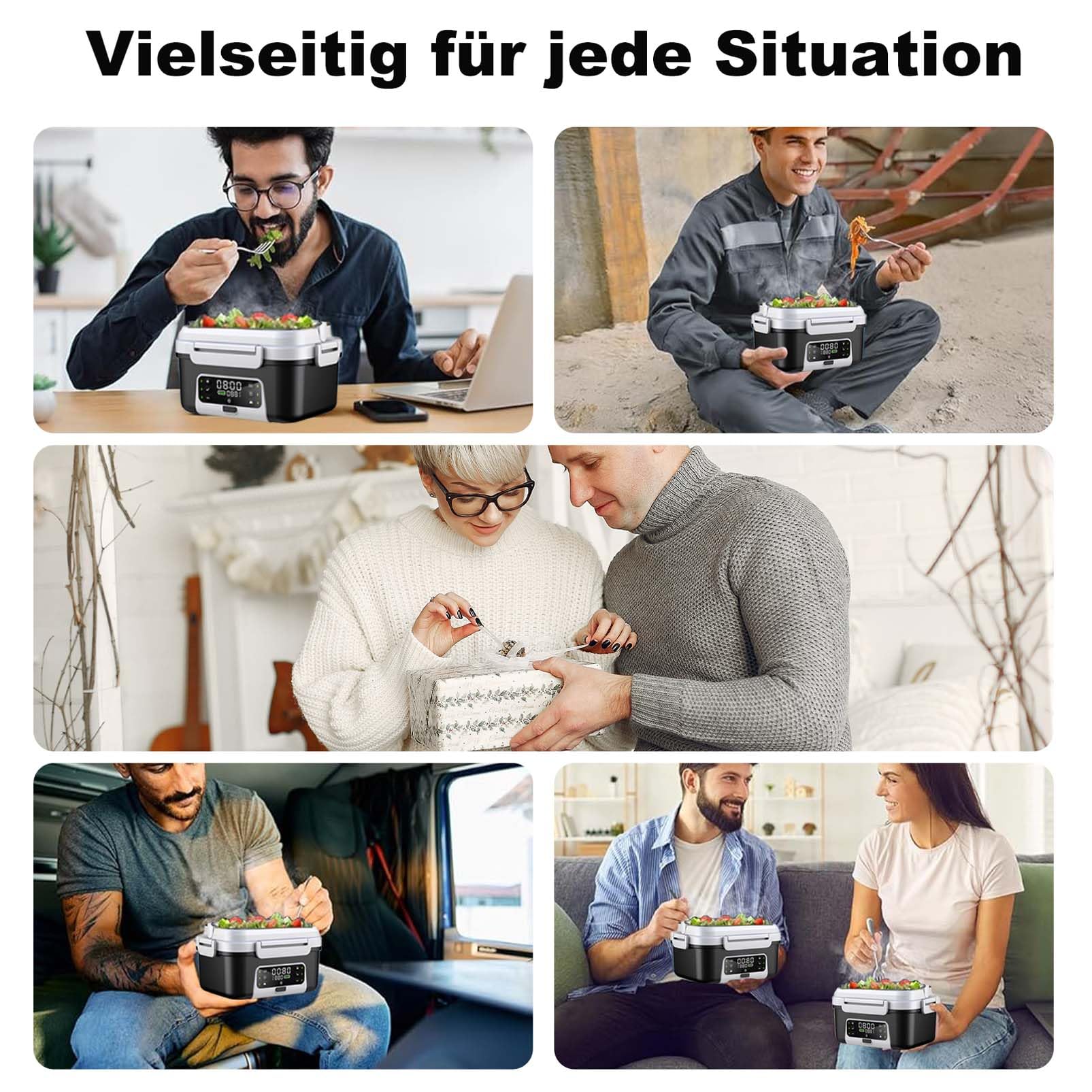 Cordless Elektrische Lunchbox mit 20,000 mAh Akku， automatischer Aufheizfunktion 1,5L Lunchbox for Adult mit Isoliertasche, Gabel & Löffel