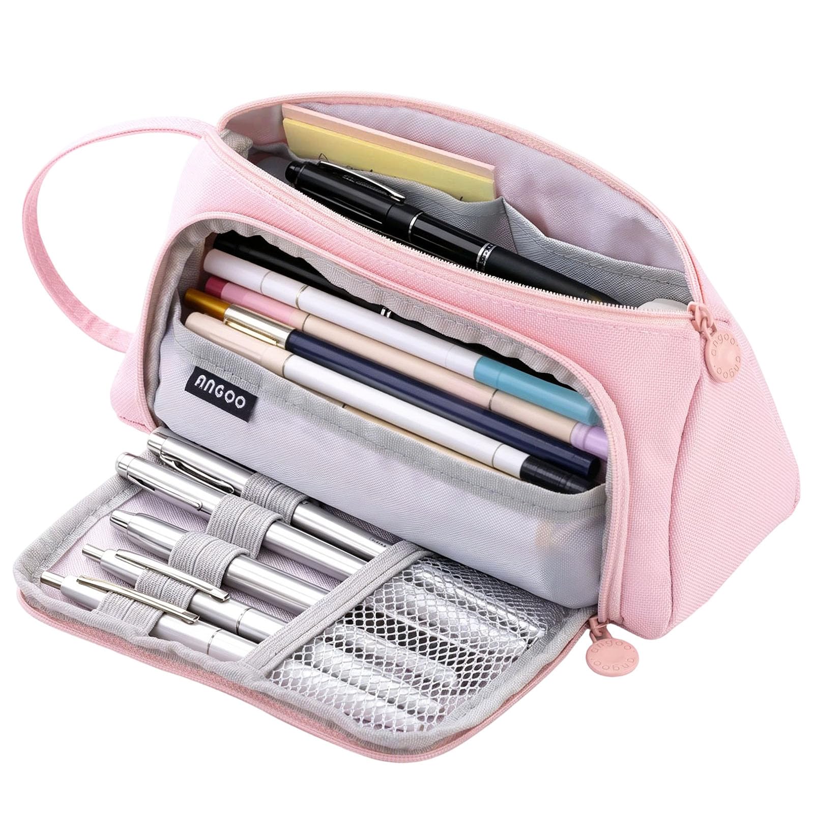 GOZINA Large Capacity Pencil Case Portable Pencil Pouch Office Stationery Organiser Desk Pen Bag with Zip for School College Work (Pink)