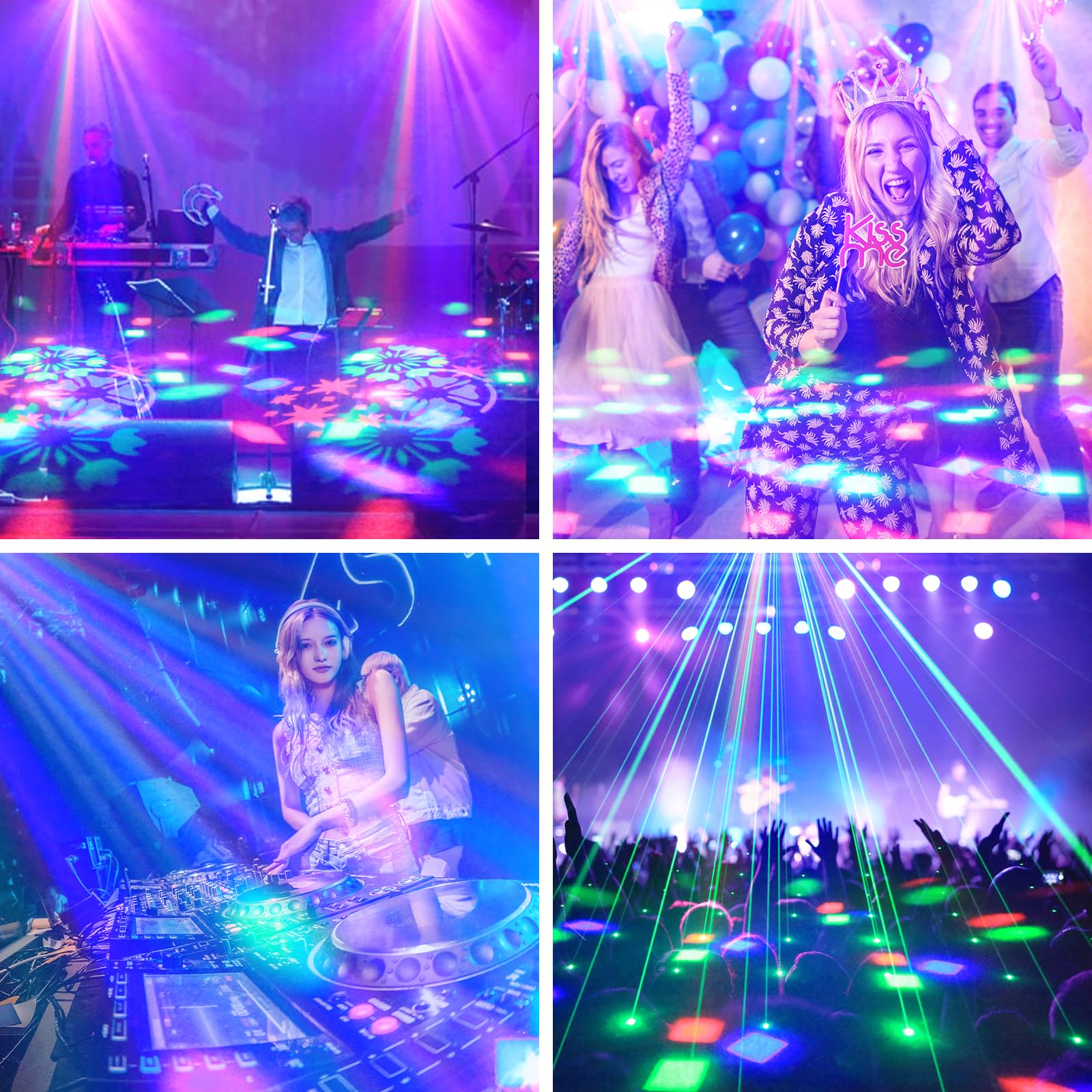 Lira LED 30W Mini Luce Discoteca Dot Beam a Testa Mobile, Set di luci LED RGB con Telecomando Luce Effetto Gobo con Apertura DMX512 per Scena Party Club DJ 2PCS