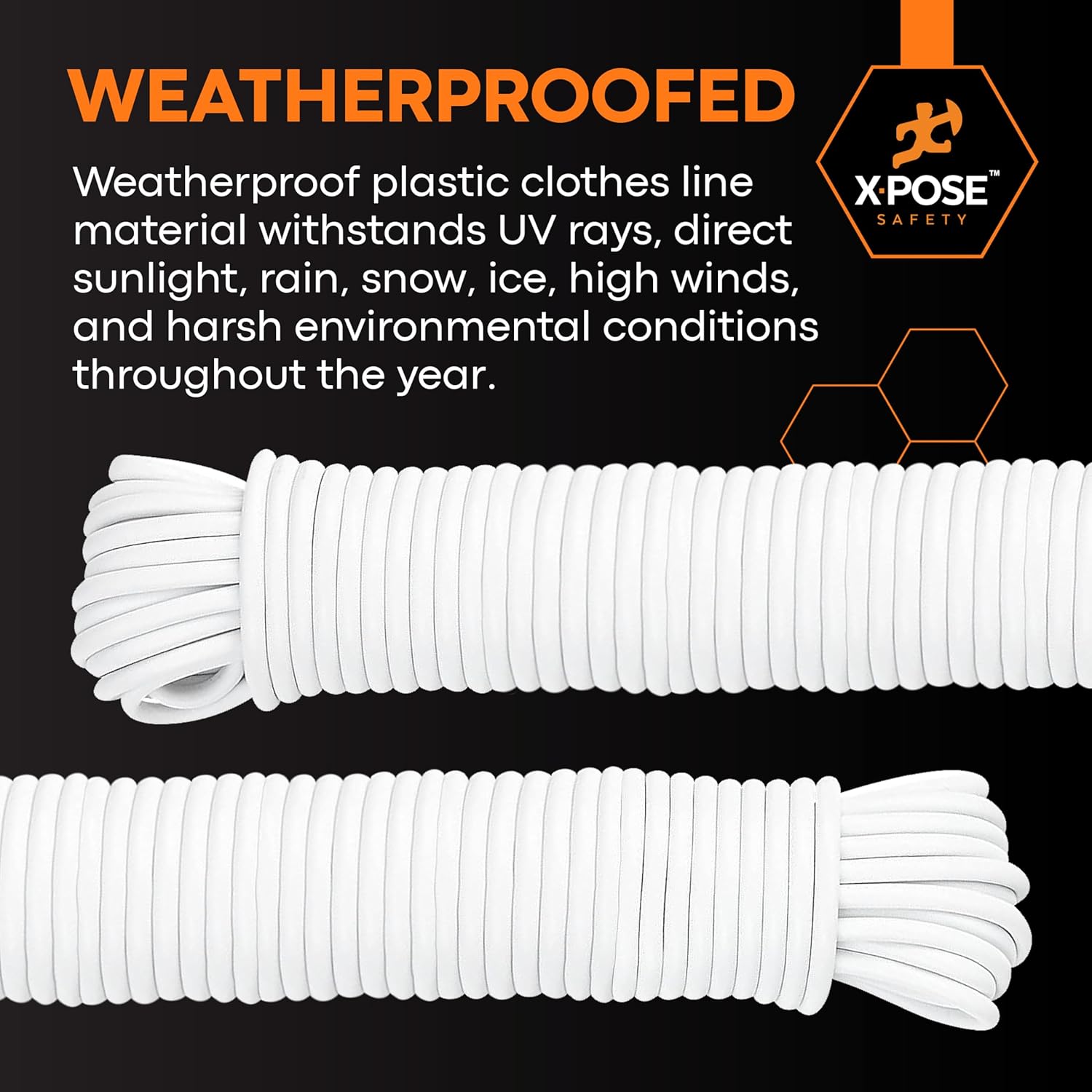 Plastic Clothesline - 50' Plastic Clothes Line - White Outdoor Weather Resistant - Synthetic Cord for Hanging and Drying Clothing & Laundry - Plastic Rope Clothes Line String for Pulley 6 Pack