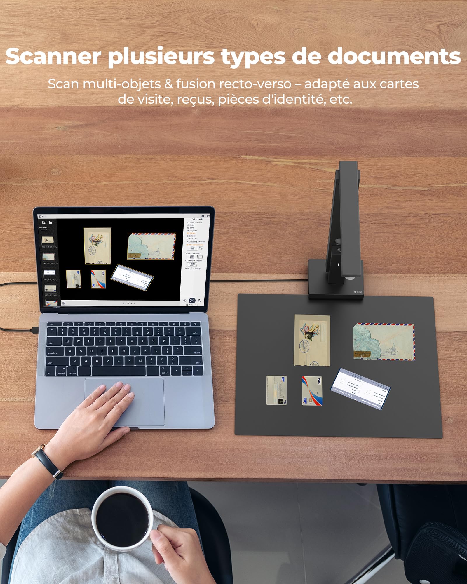 CZUR Lens1200 Pro 12MP Scanner de Documents Portable, Caméra de Documents USB, Numérisation Rapide 1 s/Page, Format de Capture A4, OCR Facile à Utiliser, Scanner Mobile, pour Mac et Windows