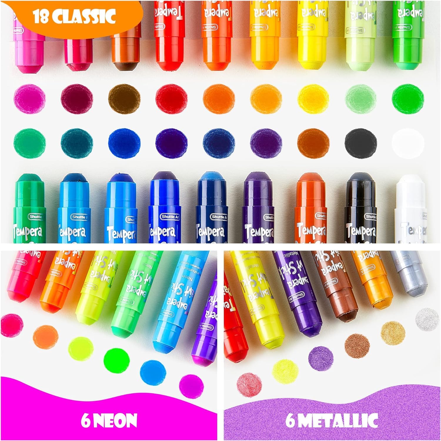 Shuttle Art Peinture Enfant, 30 Couleurs Vives, Stick de Peinture Gouache Non Toxique, Séchage Rapide, Idéal pour Papier Bois Céramique Toile, Kit Peinture Enfant pour Débutants et Artistes