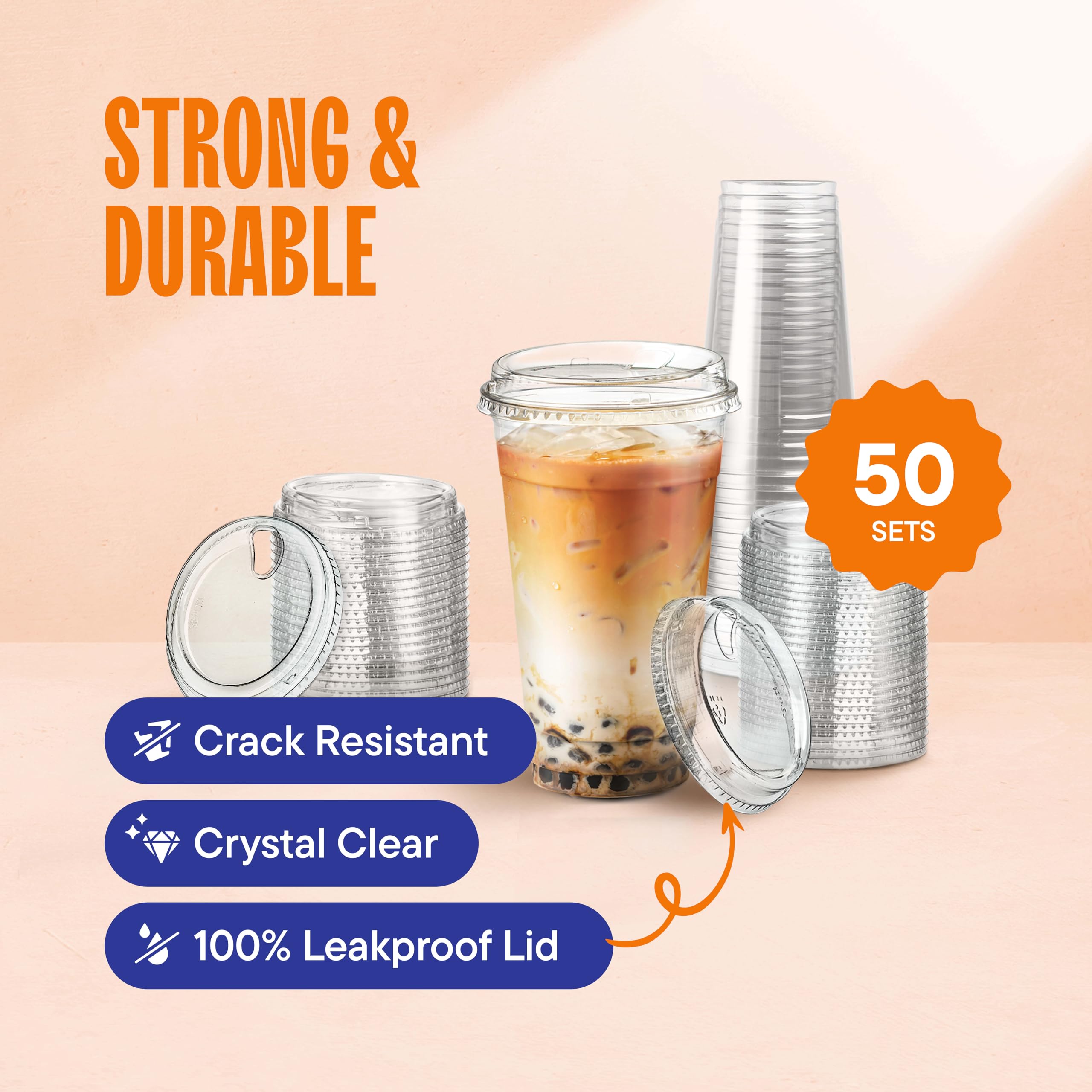 Amazon.com: 24 oz Clear Plastic Cups with Strawless Sip-Lids [50 Sets] PET  Crystal Clear Disposable 16oz Plastic Cups with Lids - Crystal Clear,  Durable Cup - BPA Free + Crack Resistant, for