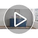 DWVO Farmhouse 7 Drawer Dresser for Bedroom, 31.5 Inch Tall Modern Dresser TV Stand with Large Drawers & Bar Handles, Storage Dressers with Power Outlets, Rustic Wood Chest of Drawers, Blue