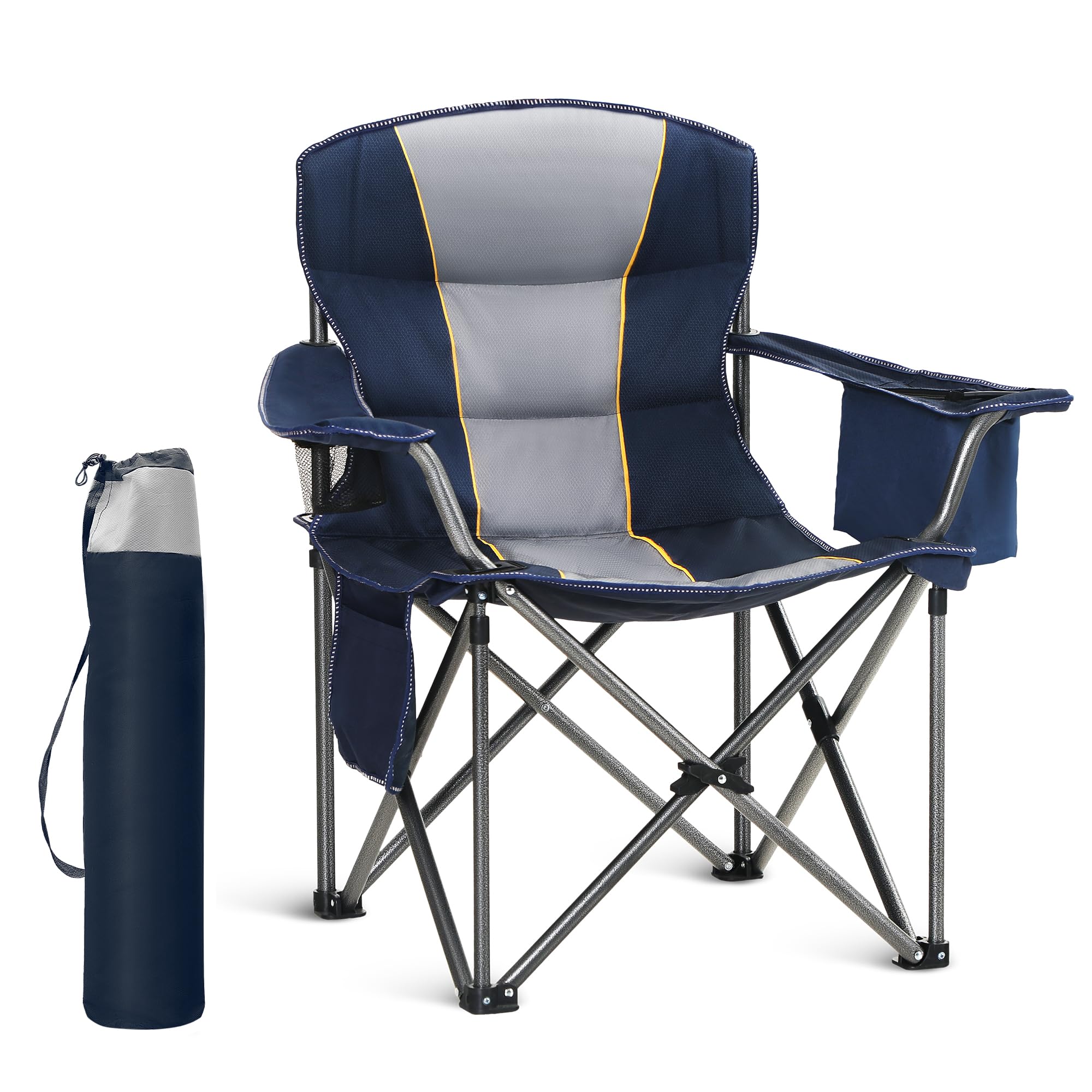 LET'S CAMP Campingstuhl Klappstuhl Faltbar Übergroßer Angelstuhl mit Getränkehaltern Kühltasche Faltstuhl Outdoorstuhl bis 200kg