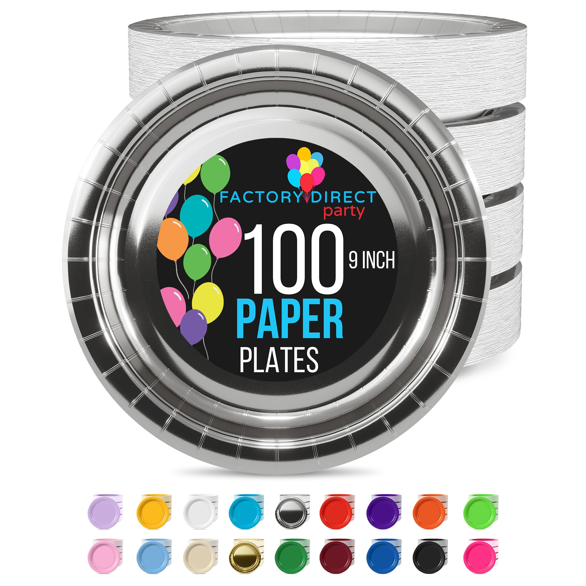 Exquisite Silver Paper Plates Heavy Duty 9 Inch Silver Plates for Party 100 Pcs Heavy Duty Paper Plate 350 GSM, Birthday Party Supplies Plate Set