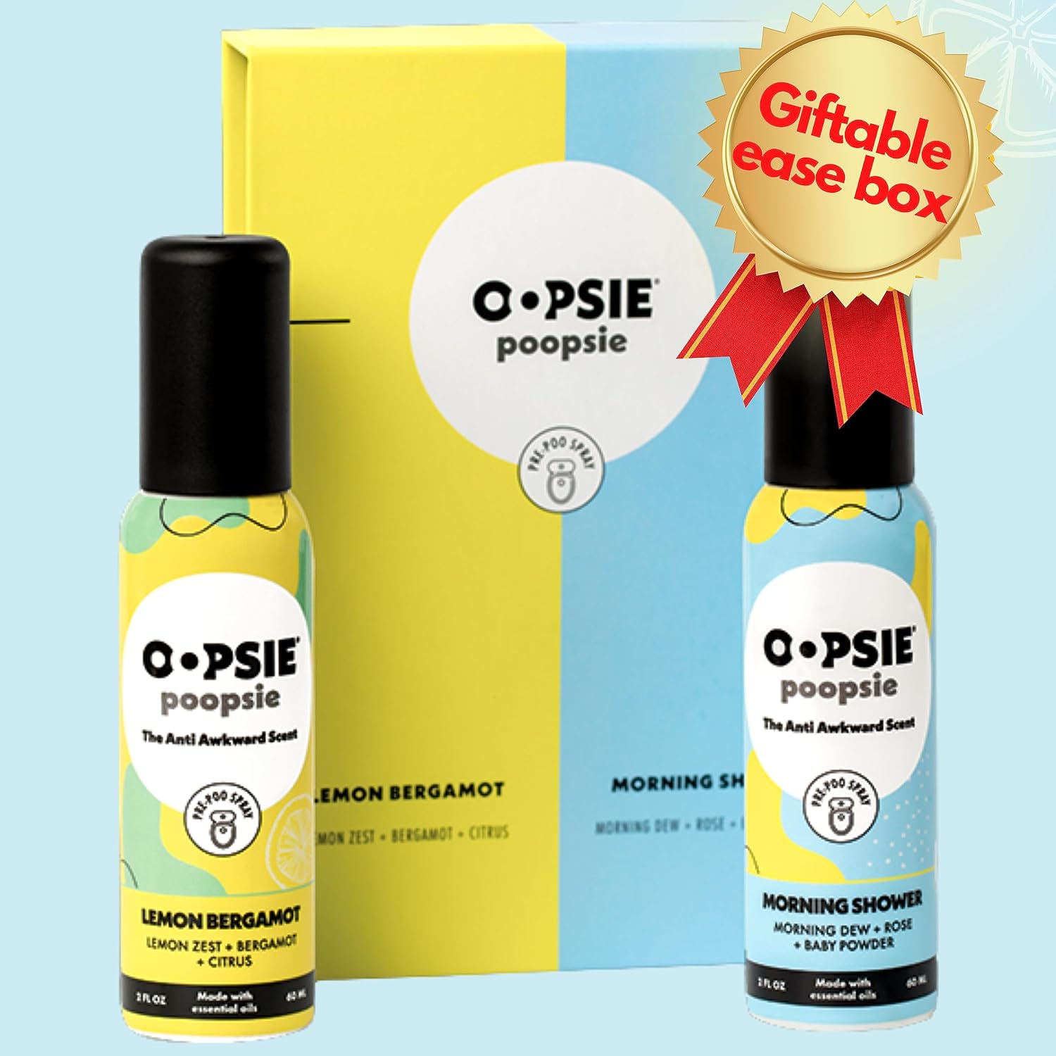 Lemon Bergamot and Morning Shower Essential Oil Toilet Spray Set